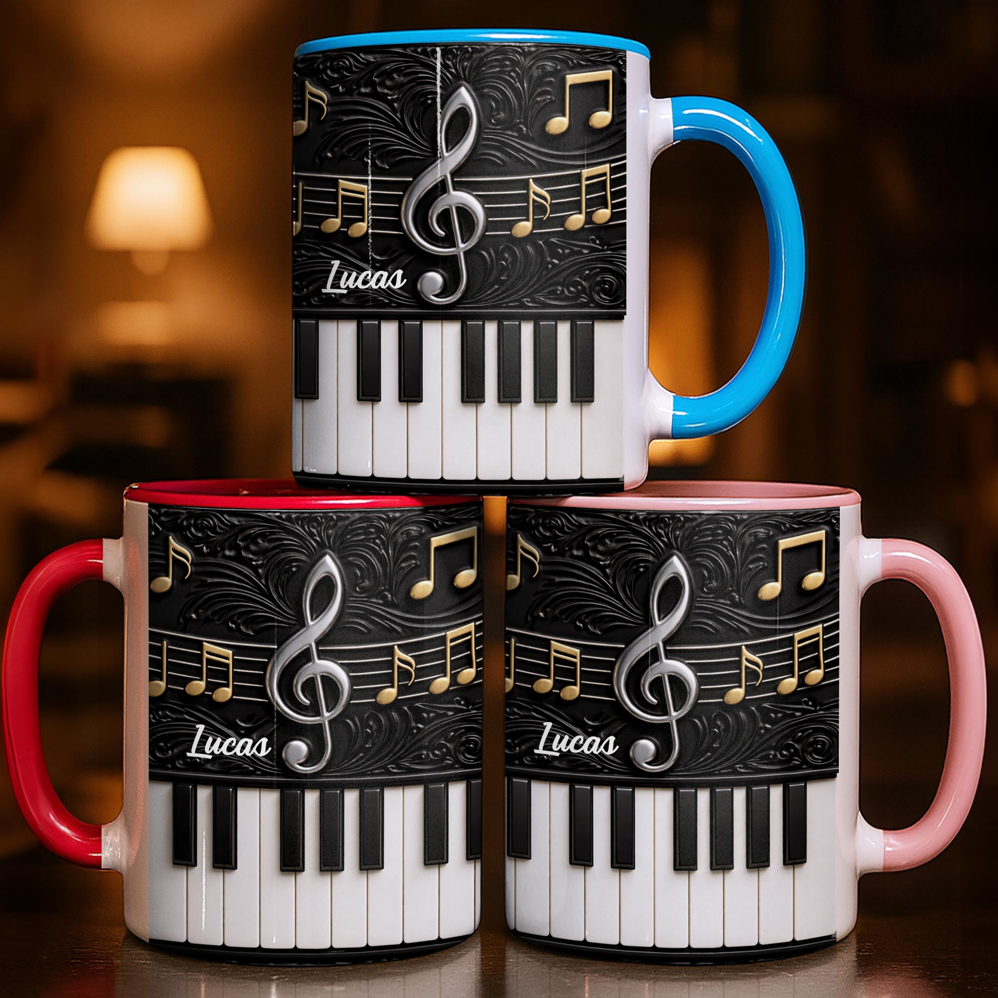 Personalized Piano Keys Accent Mug Music Note Coffee Cup Gifts For Piano Teacher - Image 2