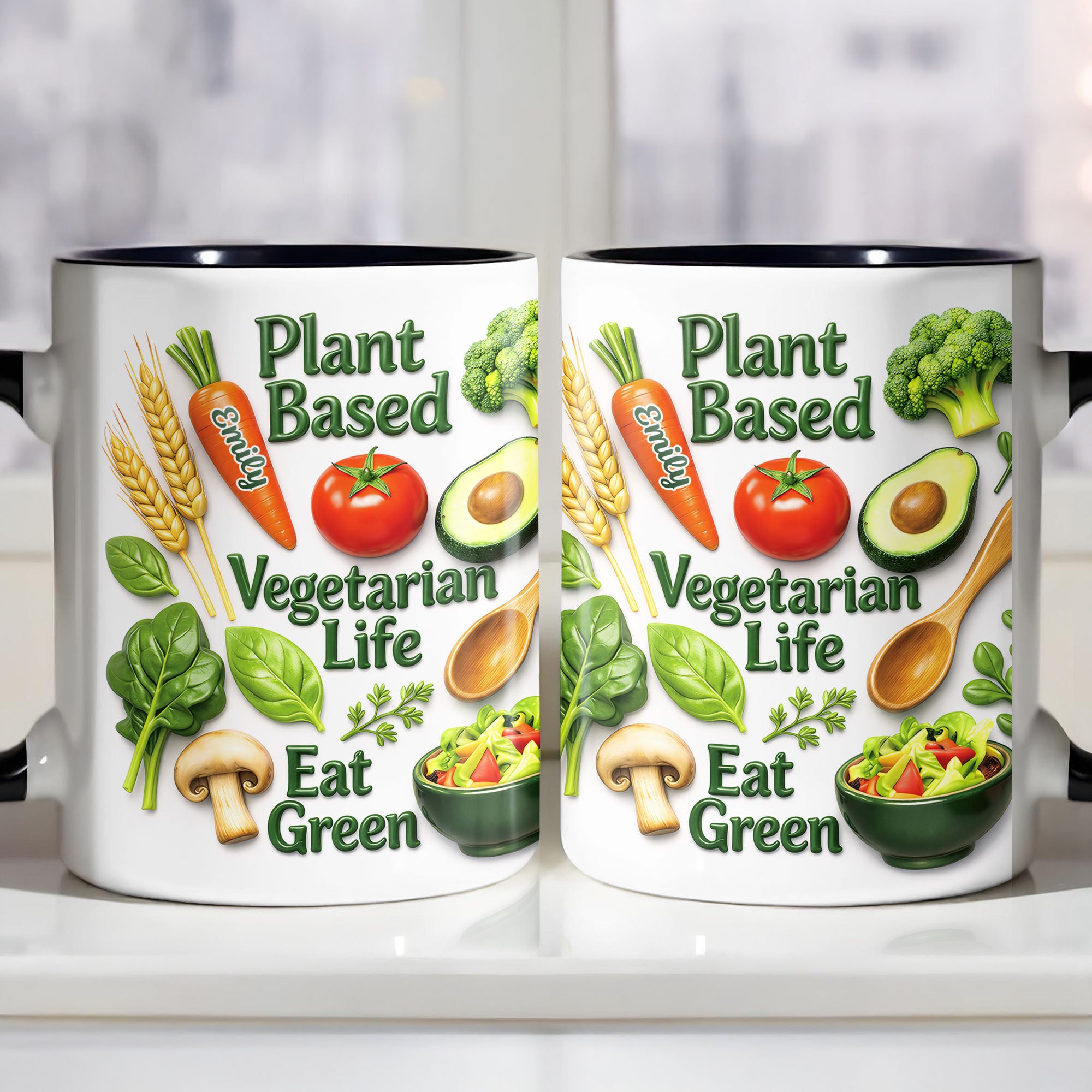 Personalized Plant Based Vegetarian Life Eat Green With Fresh Vegetables Accent Mug Gifts Ideas