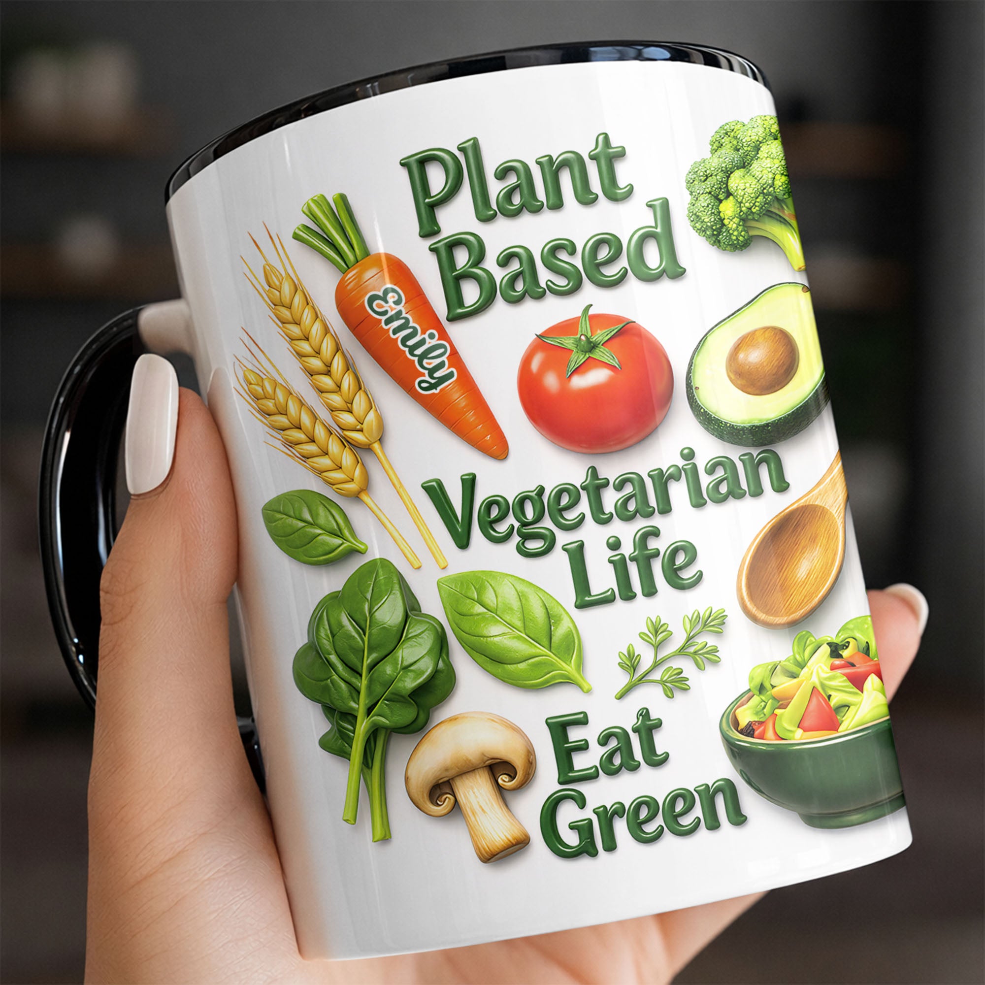Personalized Plant Based Vegetarian Life Eat Green With Fresh Vegetables Accent Mug Gifts Ideas - Image 3