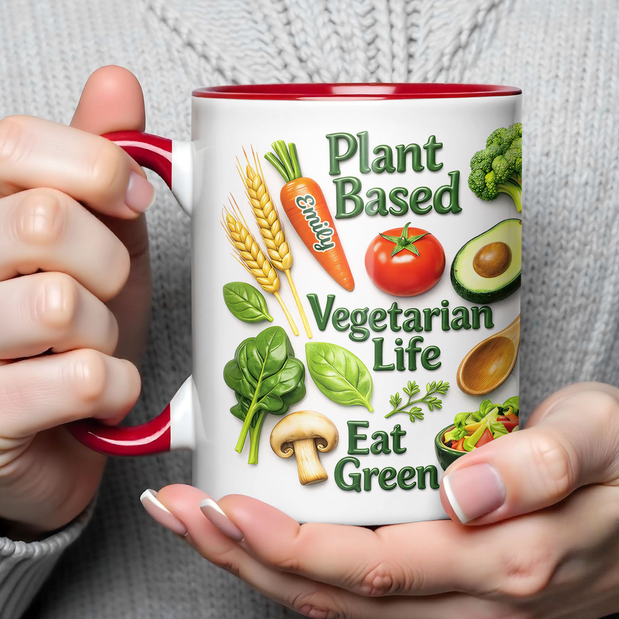 Personalized Plant Based Vegetarian Life Eat Green With Fresh Vegetables Accent Mug Gifts Ideas - Image 5