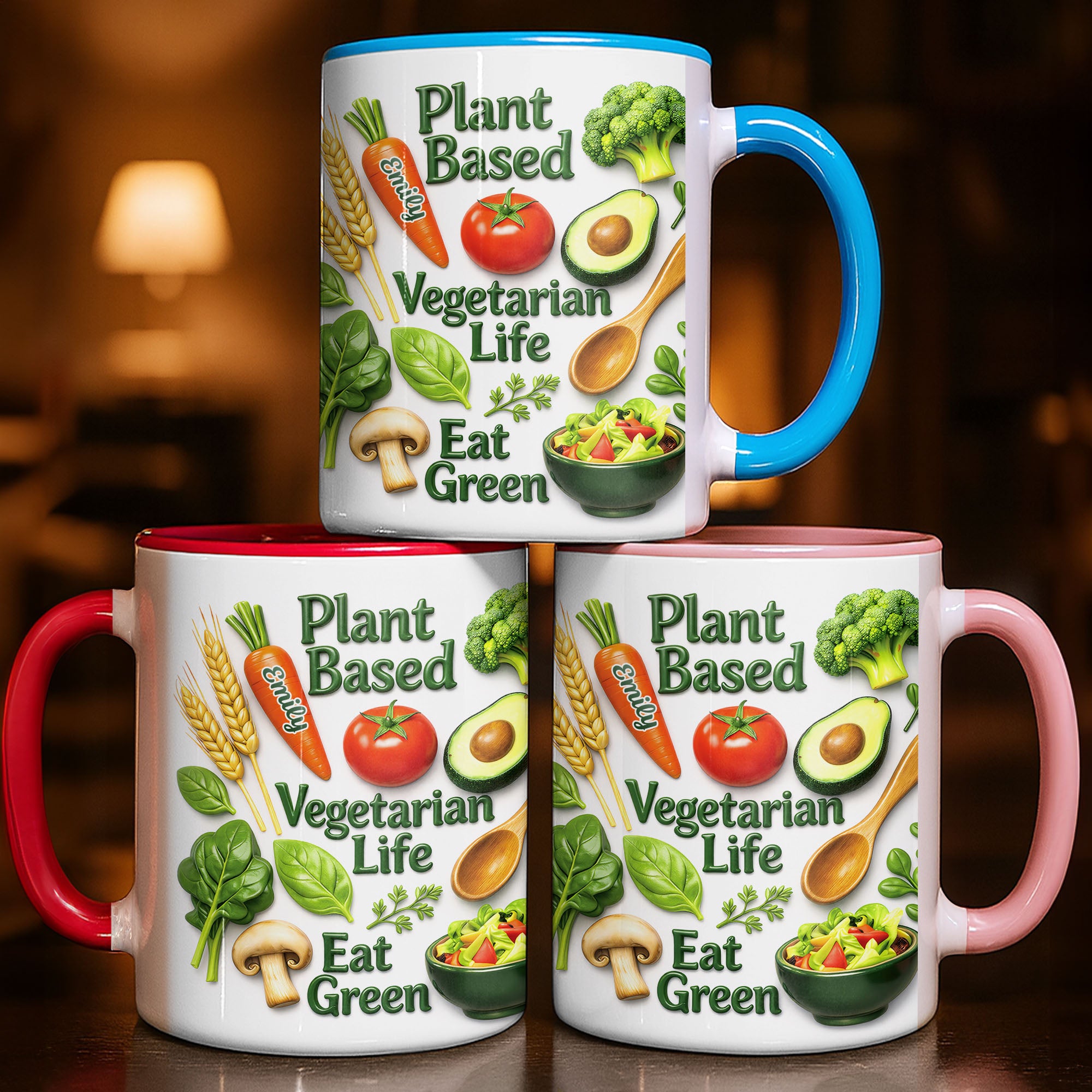 Personalized Plant Based Vegetarian Life Eat Green With Fresh Vegetables Accent Mug Gifts Ideas - Image 2