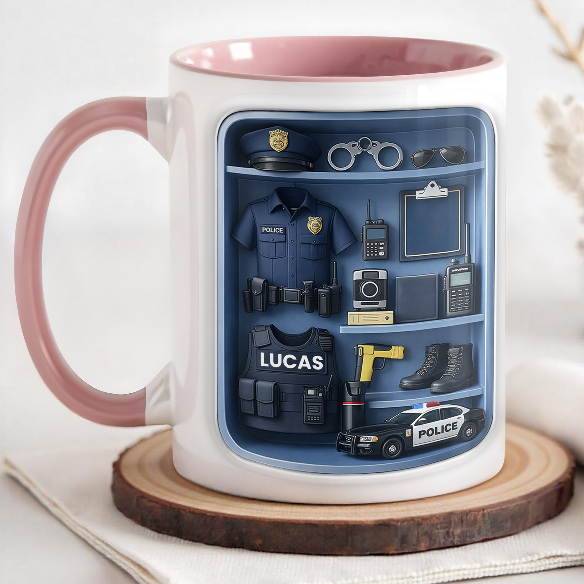 Personalized Police Officer Uniform And Gear With Patrol Car Accent Mug Gifts For Police Dad - Image 3