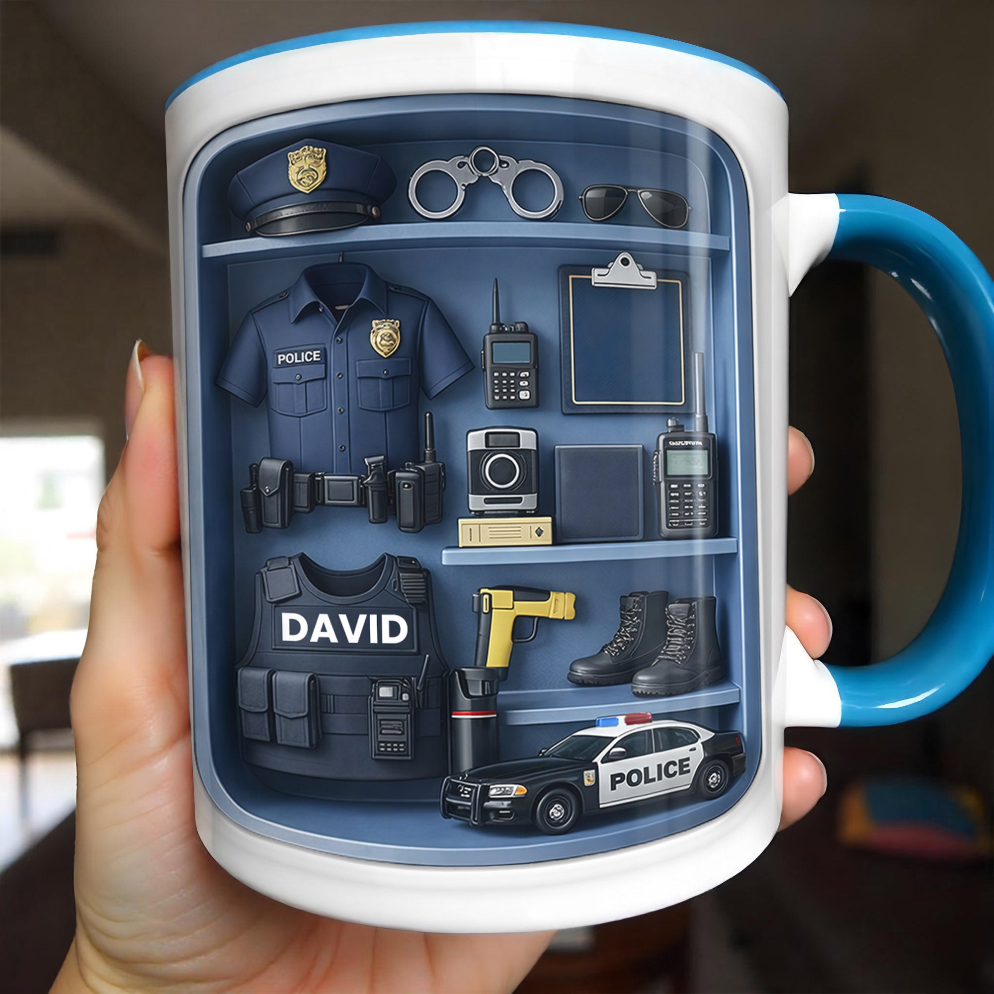 Personalized Police Officer Uniform And Gear With Patrol Car Accent Mug Gifts For Police Dad - Image 2