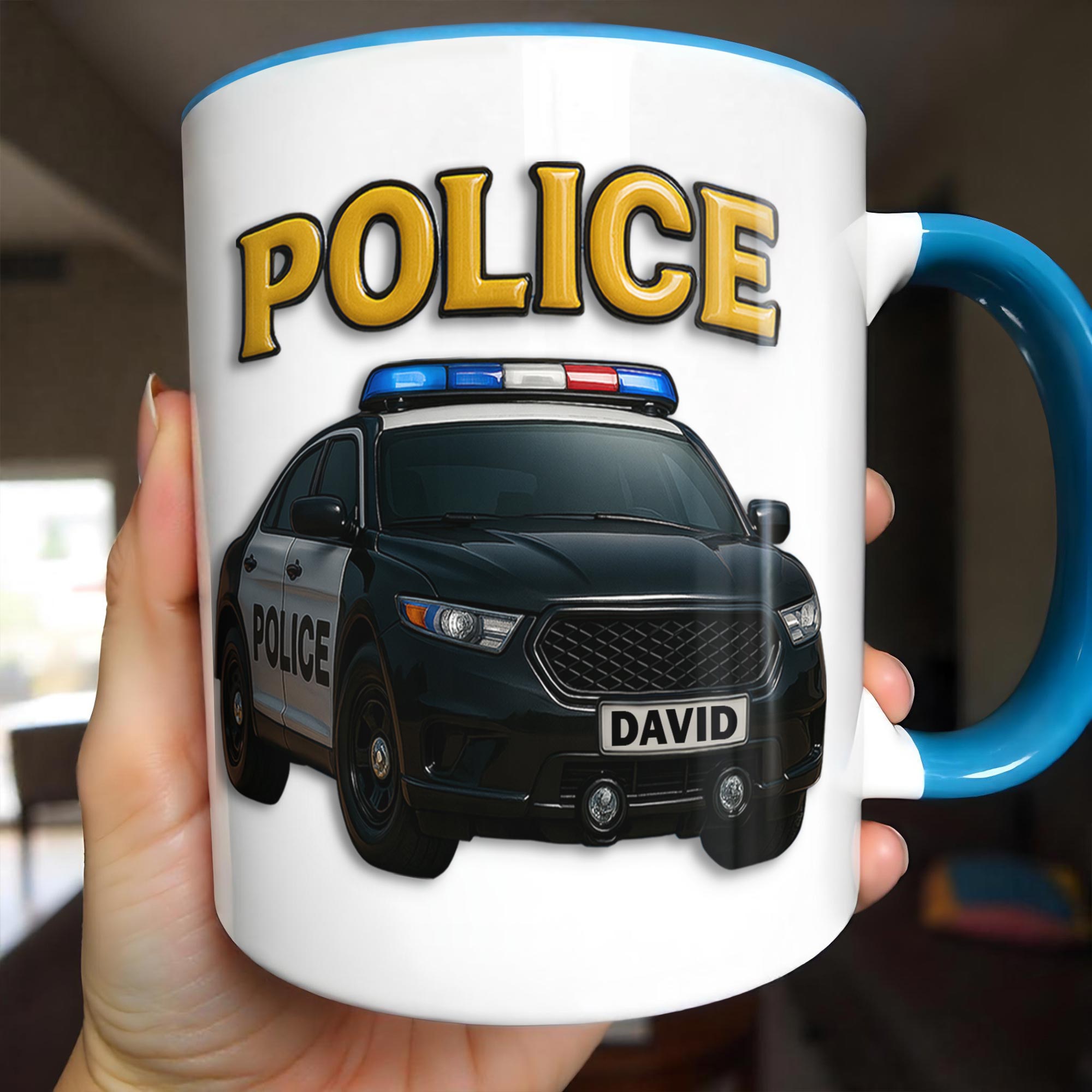 Personalized Police Theme Accent Mug With Police Car Design Gifts For Dad - Image 2
