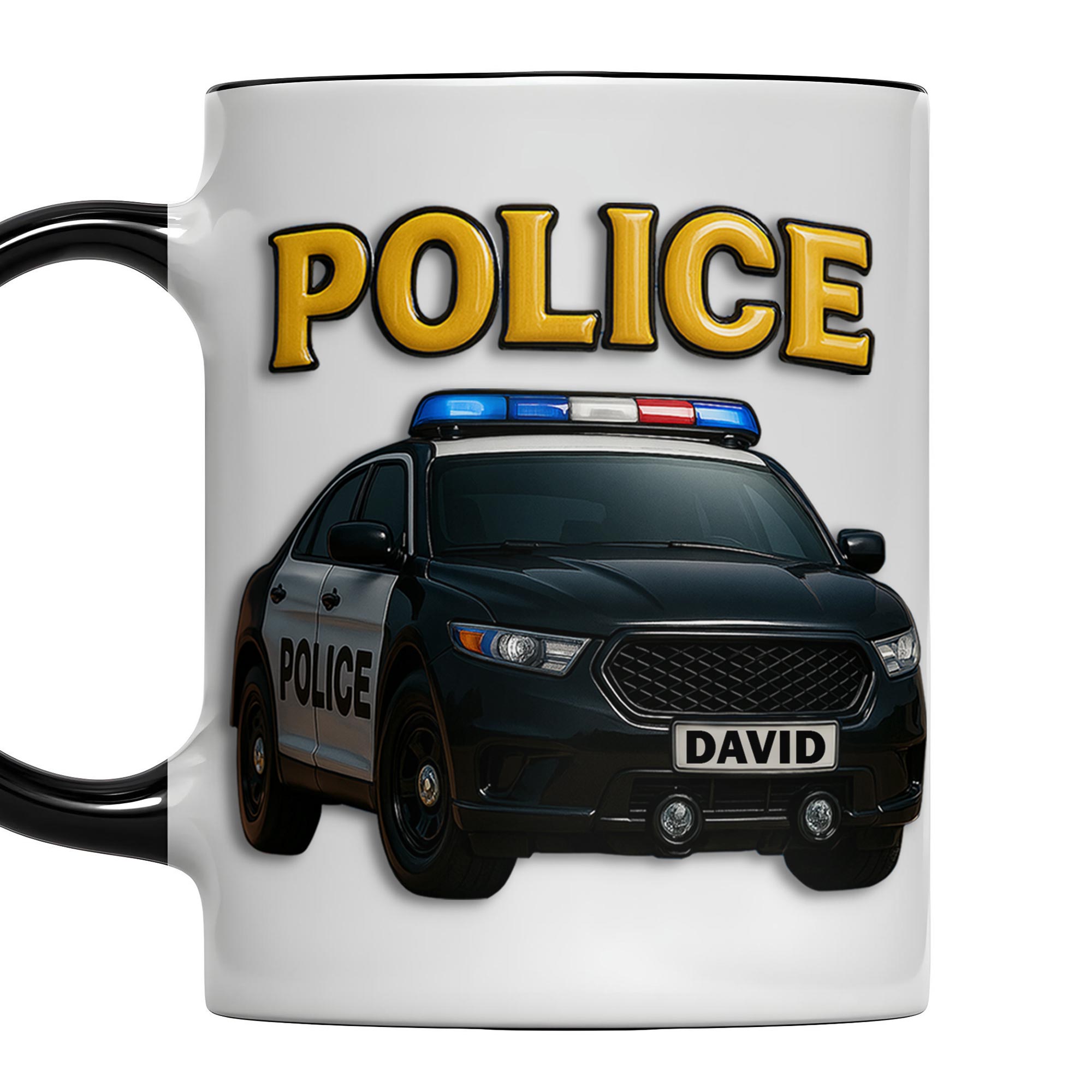 Personalized Police Theme Accent Mug With Police Car Design Gifts For Dad