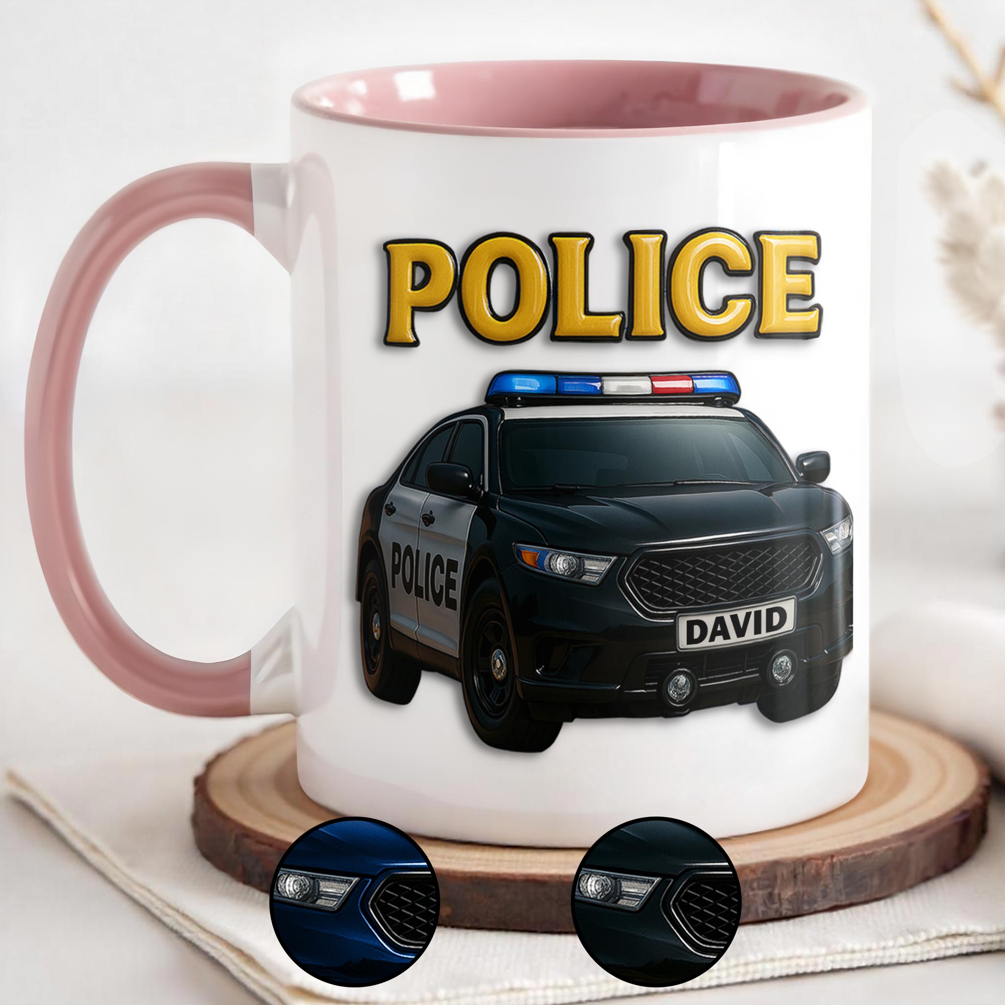 Personalized Police Theme Accent Mug With Police Car Design Gifts For Dad - Image 3