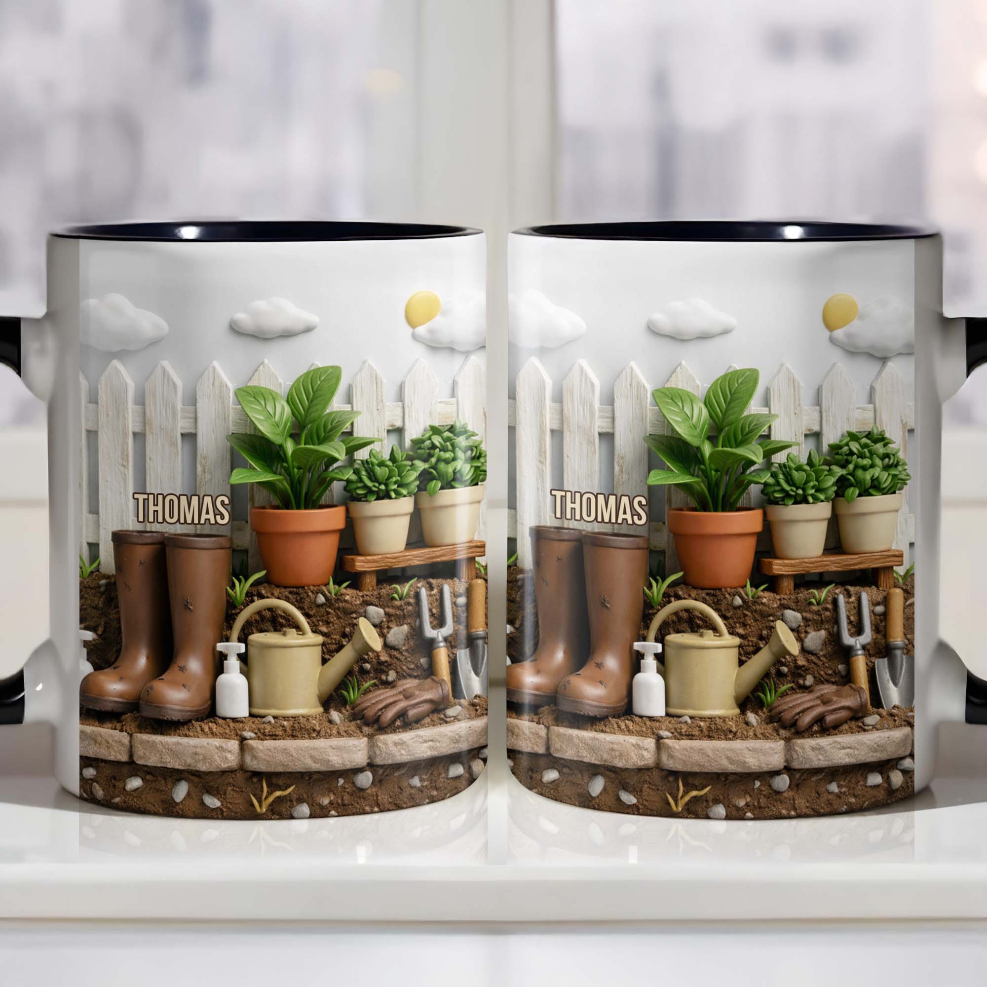 Personalized Potted Plants And Gardening Boots Accent Mug Gifts For Garden Lovers