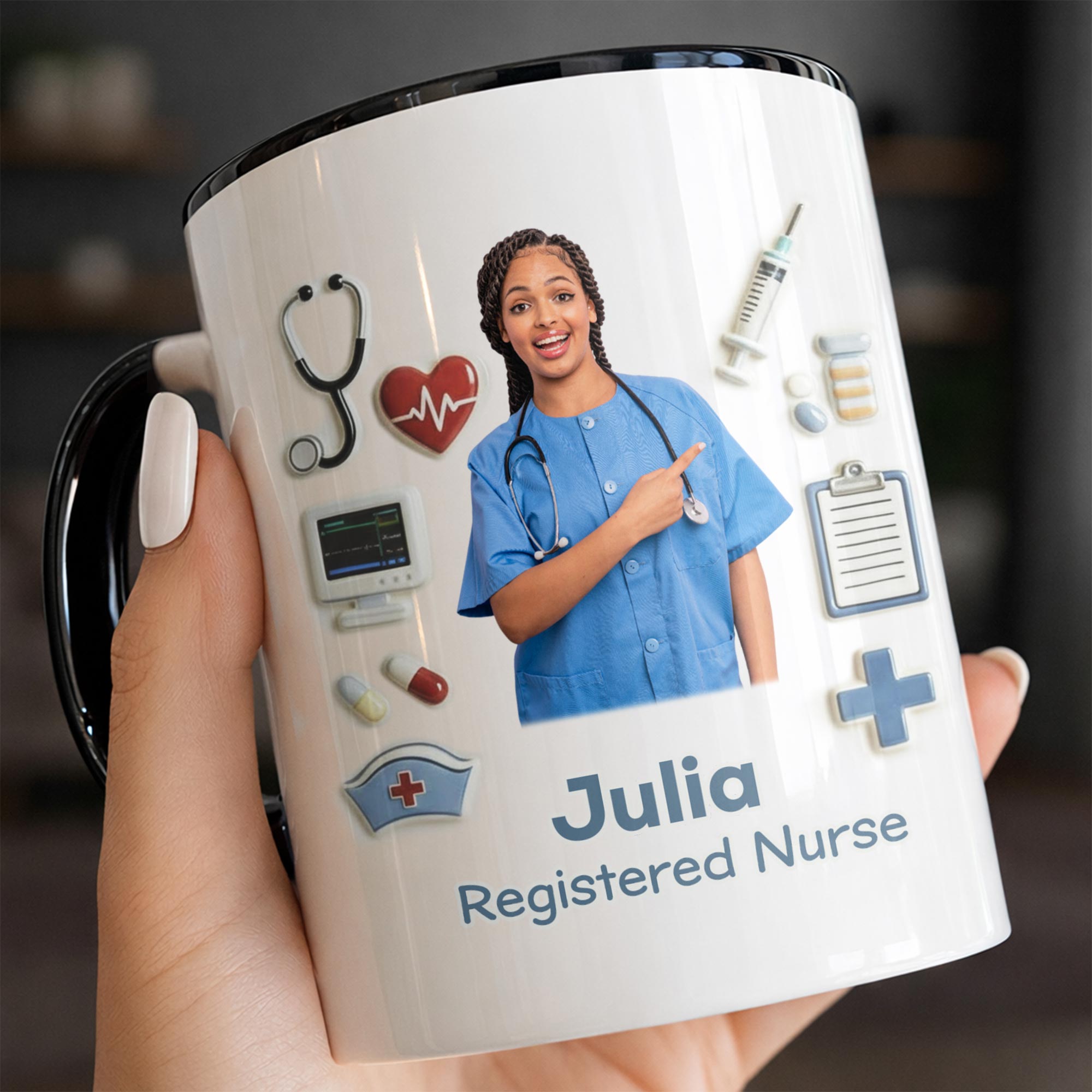 Personalized Registered Nurse With Stethoscope And Medical Icons Accent Mug Gifts For Nurse - Image 5