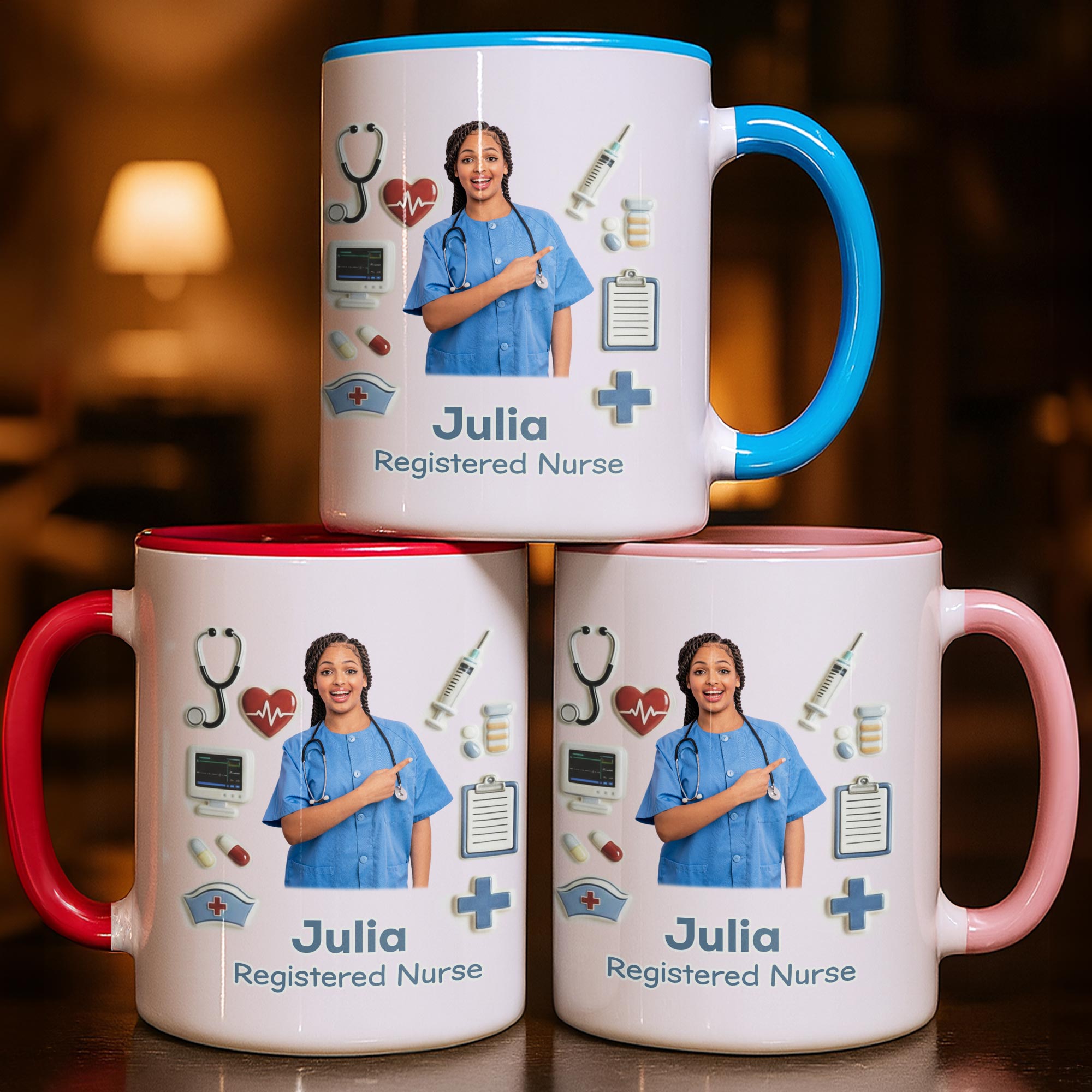 Personalized Registered Nurse With Stethoscope And Medical Icons Accent Mug Gifts For Nurse - Image 2