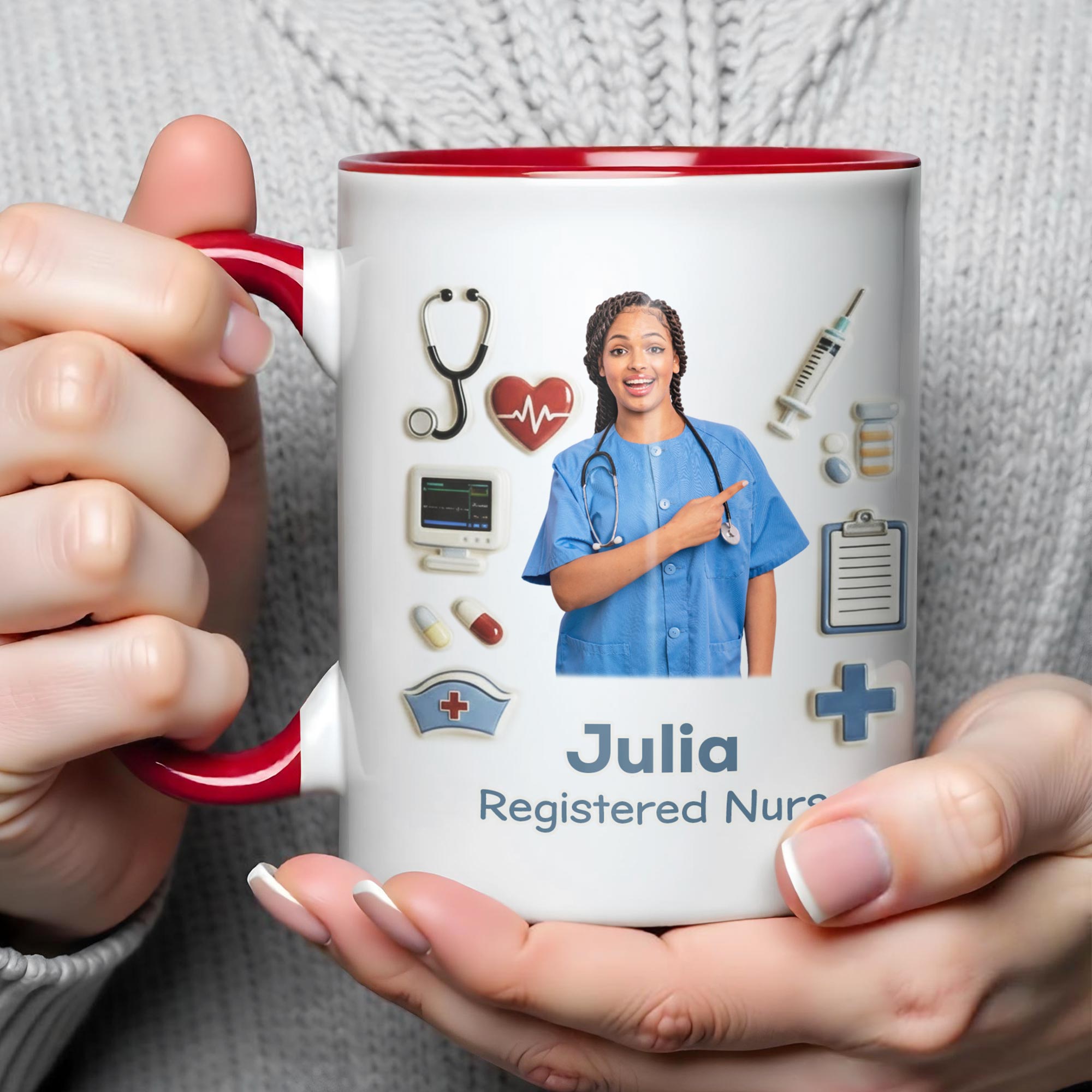 Personalized Registered Nurse With Stethoscope And Medical Icons Accent Mug Gifts For Nurse - Image 4