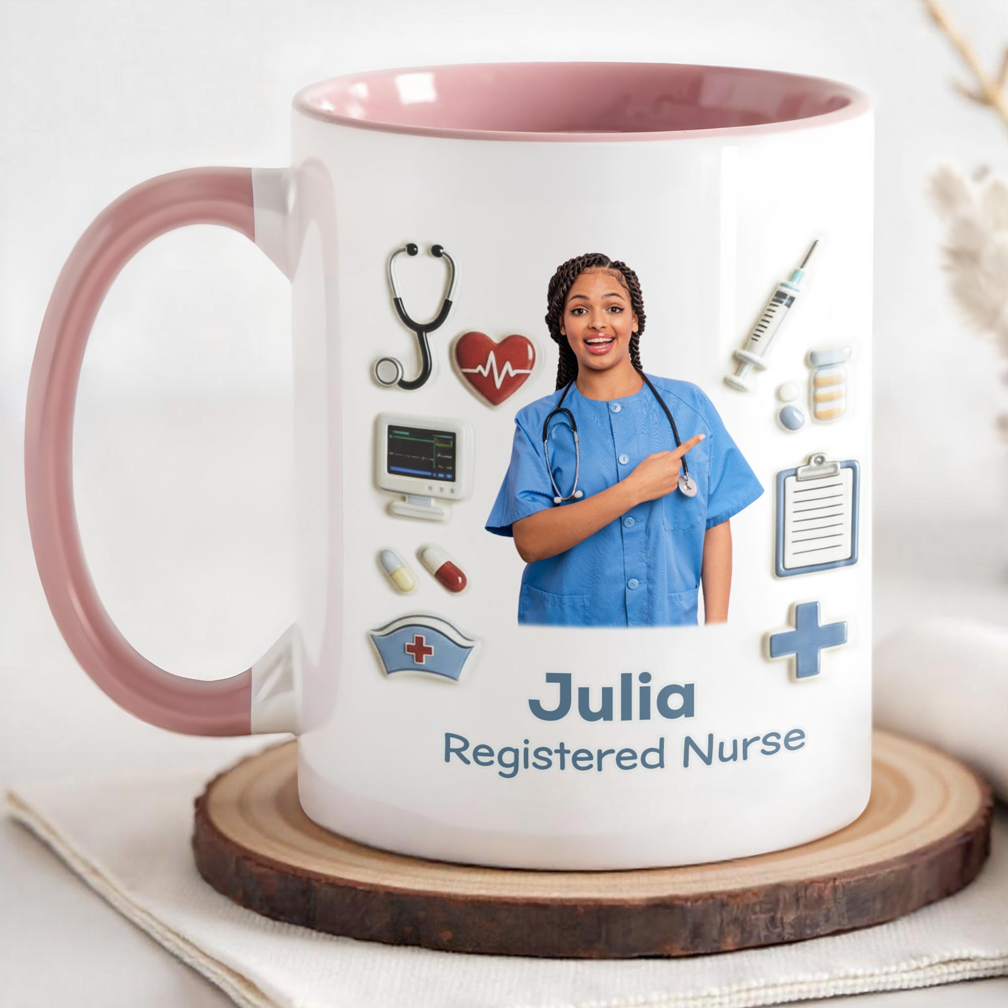 Personalized Registered Nurse With Stethoscope And Medical Icons Accent Mug Gifts For Nurse - Image 3