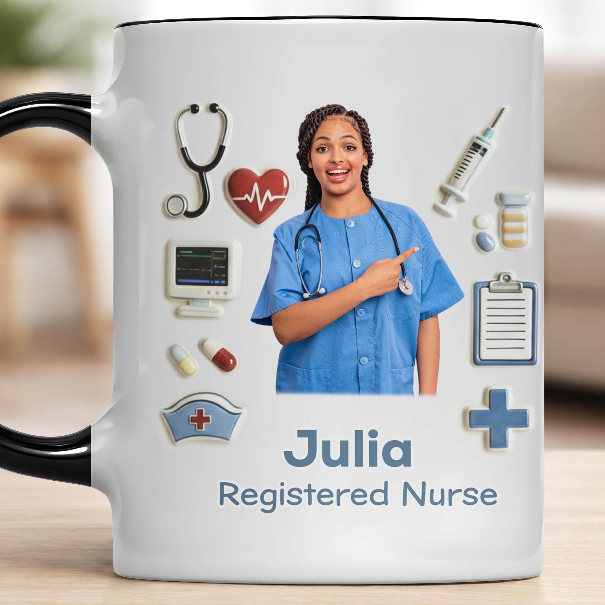 Personalized Registered Nurse With Stethoscope And Medical Icons Accent Mug Gifts For Nurse