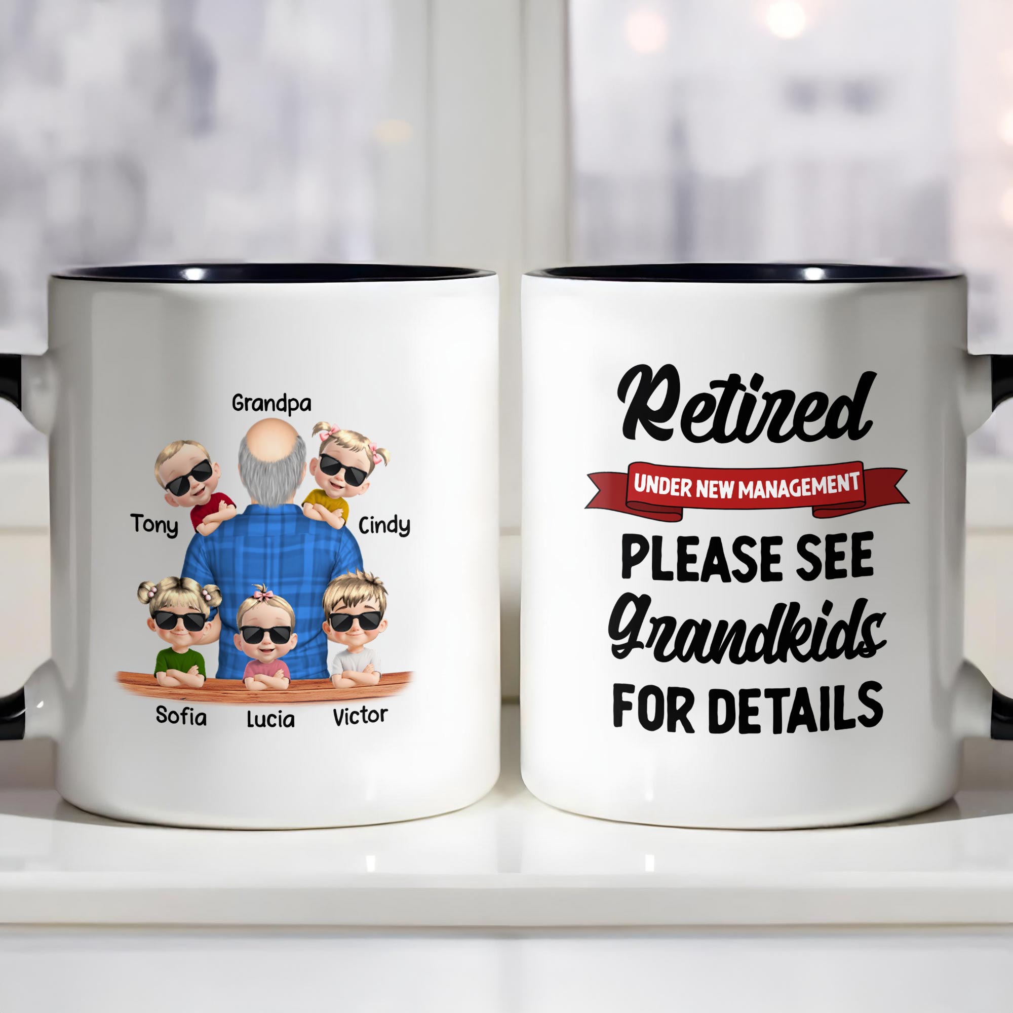 Personalized Retired Please See Grandkids For Details Accent Mug Funny Retirement Gifts