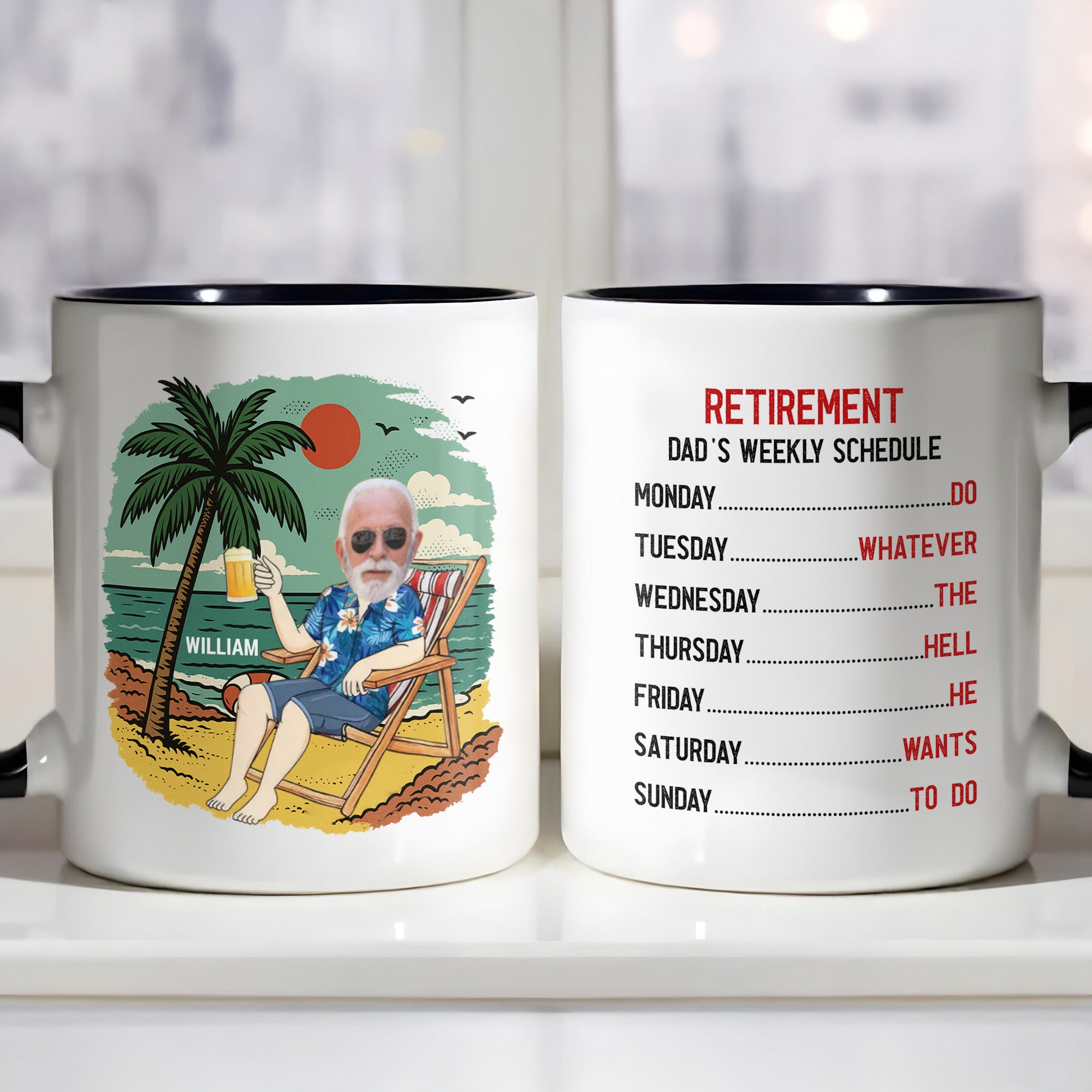 Personalized Retirement Weekly Schedule Accent Mug Retirement Gift Ideas For Men