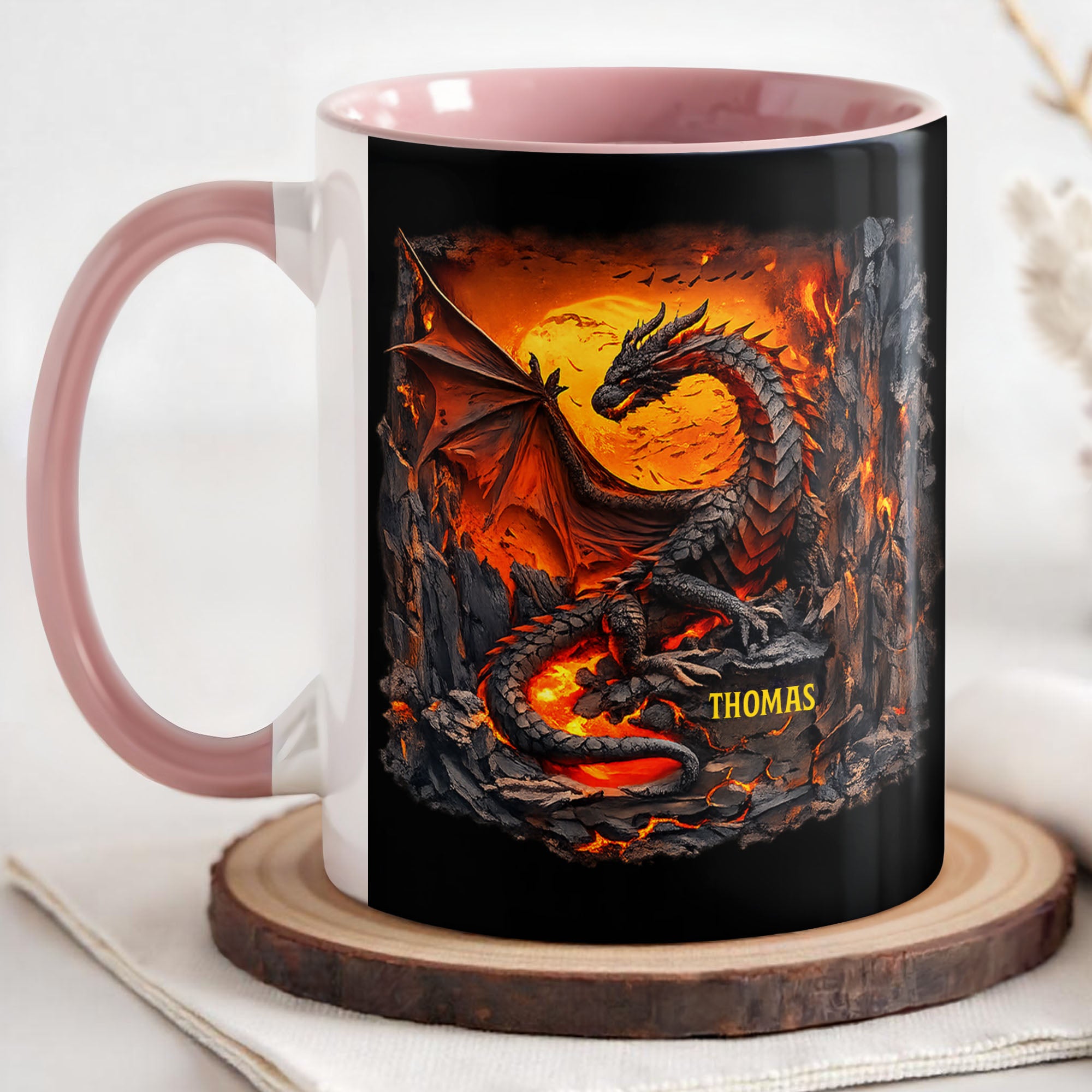 Personalized Rise From The Ashes Dragon Spirit Fire And Lava Mountain Accent Mug Gifts Ideas - Image 3