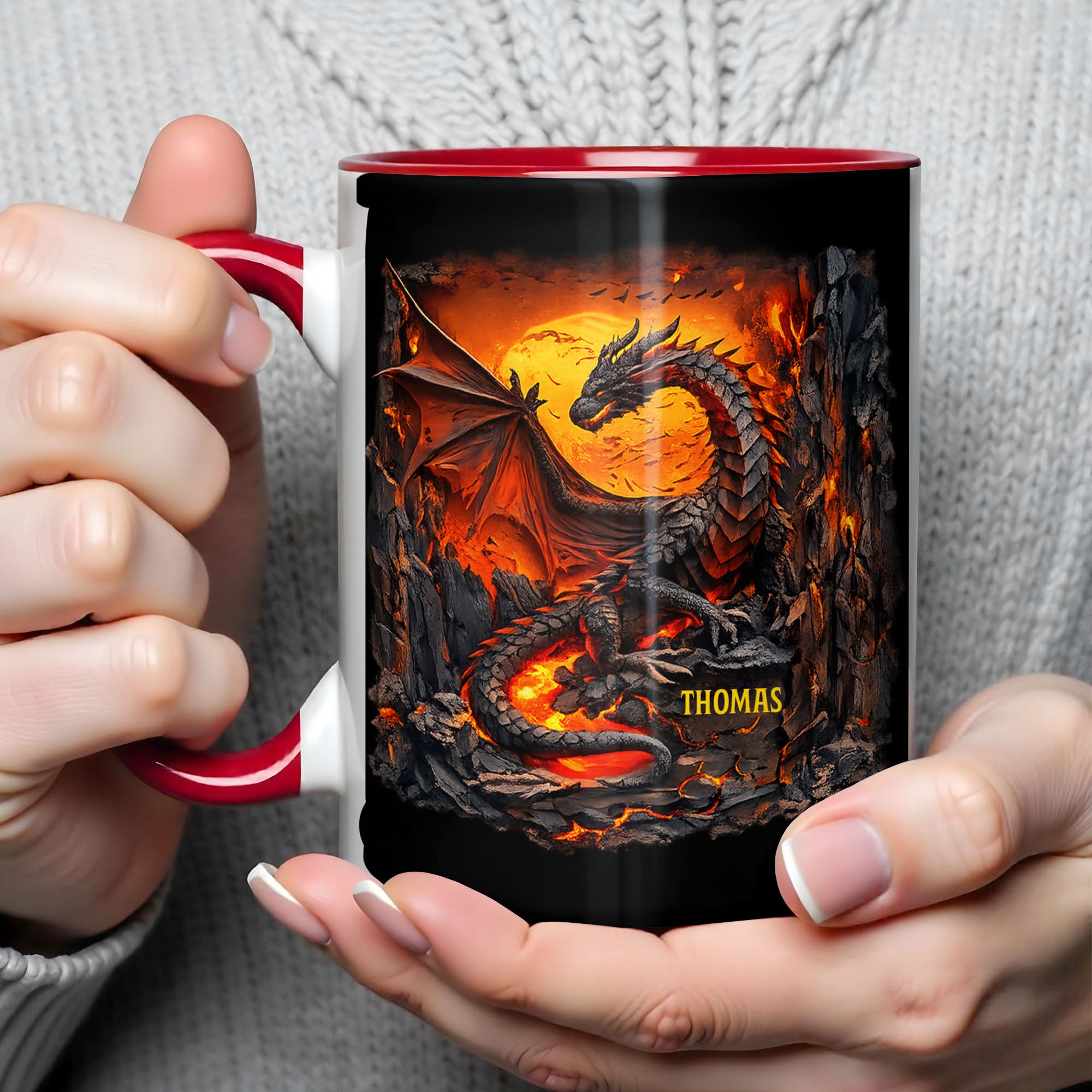 Personalized Rise From The Ashes Dragon Spirit Fire And Lava Mountain Accent Mug Gifts Ideas - Image 4