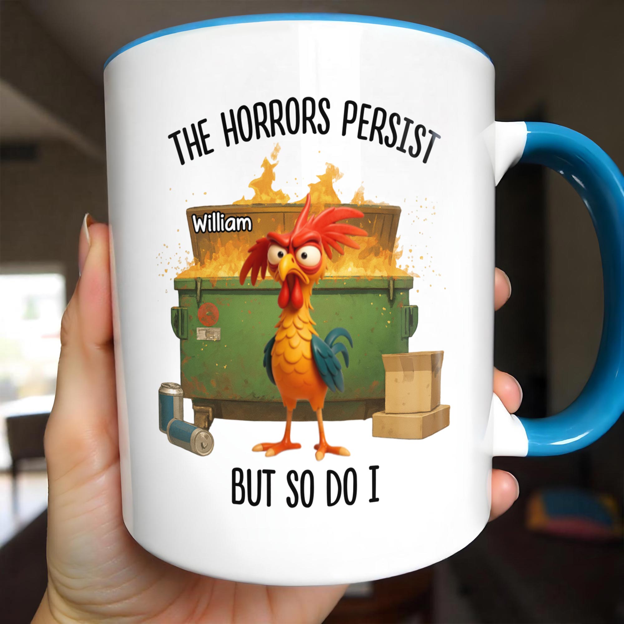 Personalized Rooster The Horrors Persist But So Do I Accent Mug Funny Gifts For Friends - Image 2
