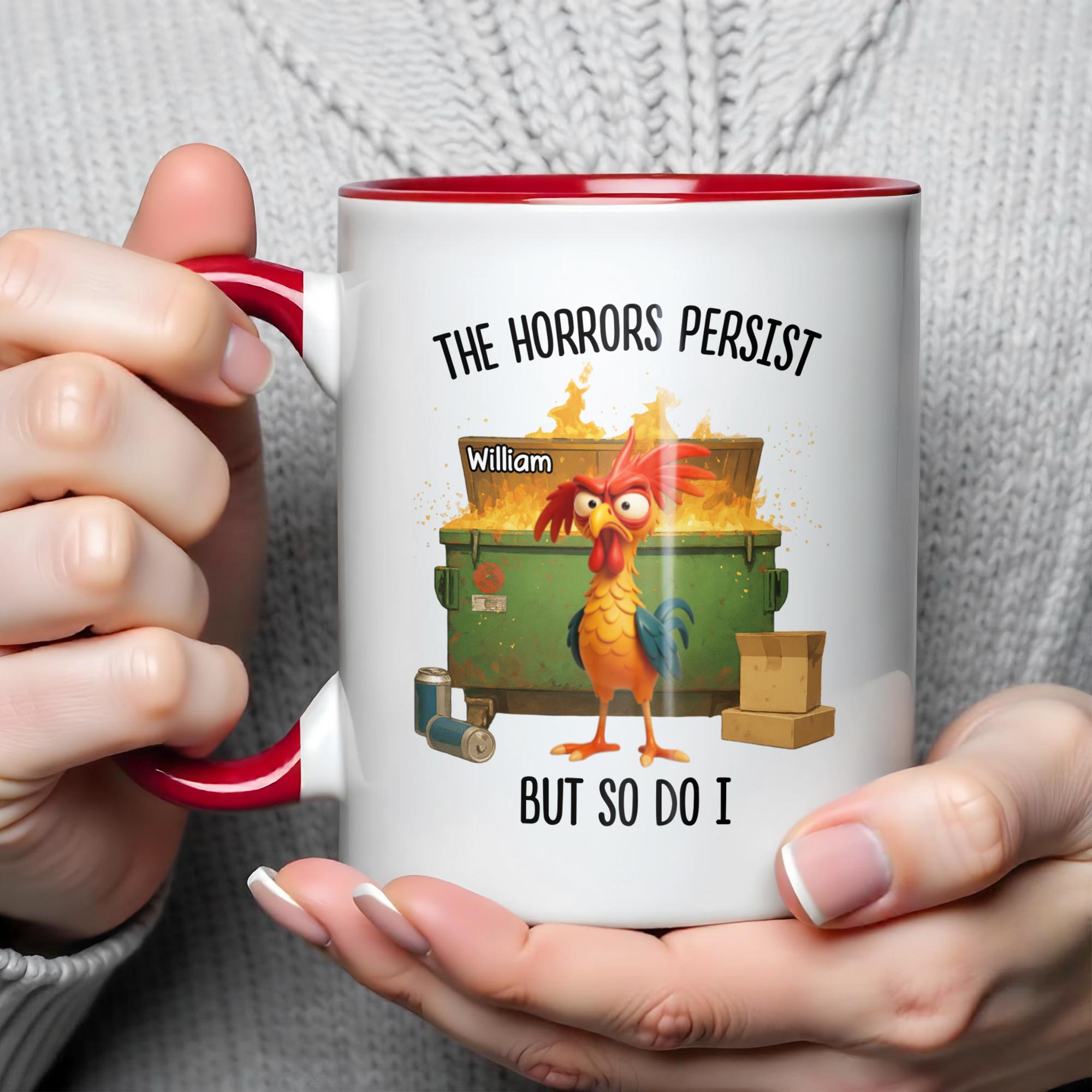 Personalized Rooster The Horrors Persist But So Do I Accent Mug Funny Gifts For Friends - Image 6