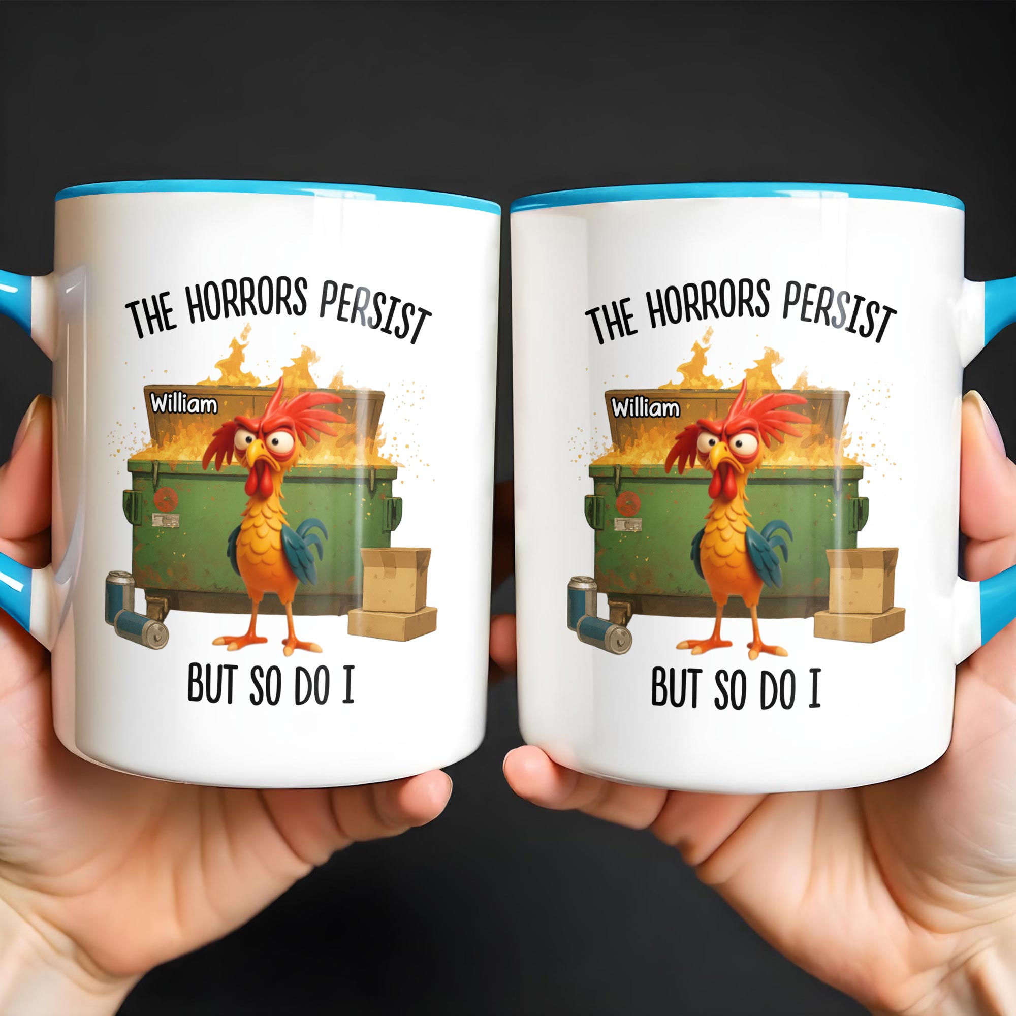Personalized Rooster The Horrors Persist But So Do I Accent Mug Funny Gifts For Friends - Image 3