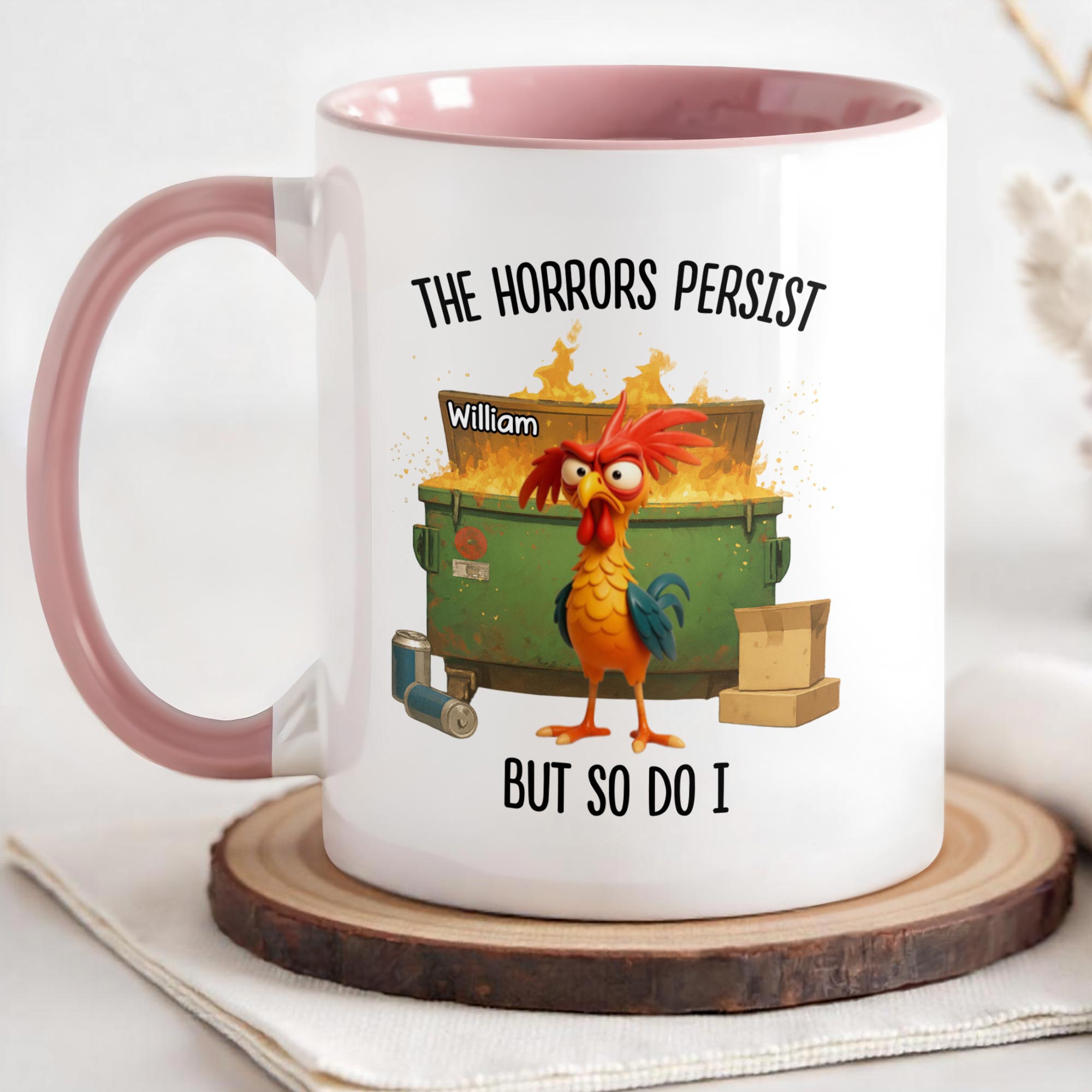 Personalized Rooster The Horrors Persist But So Do I Accent Mug Funny Gifts For Friends - Image 4