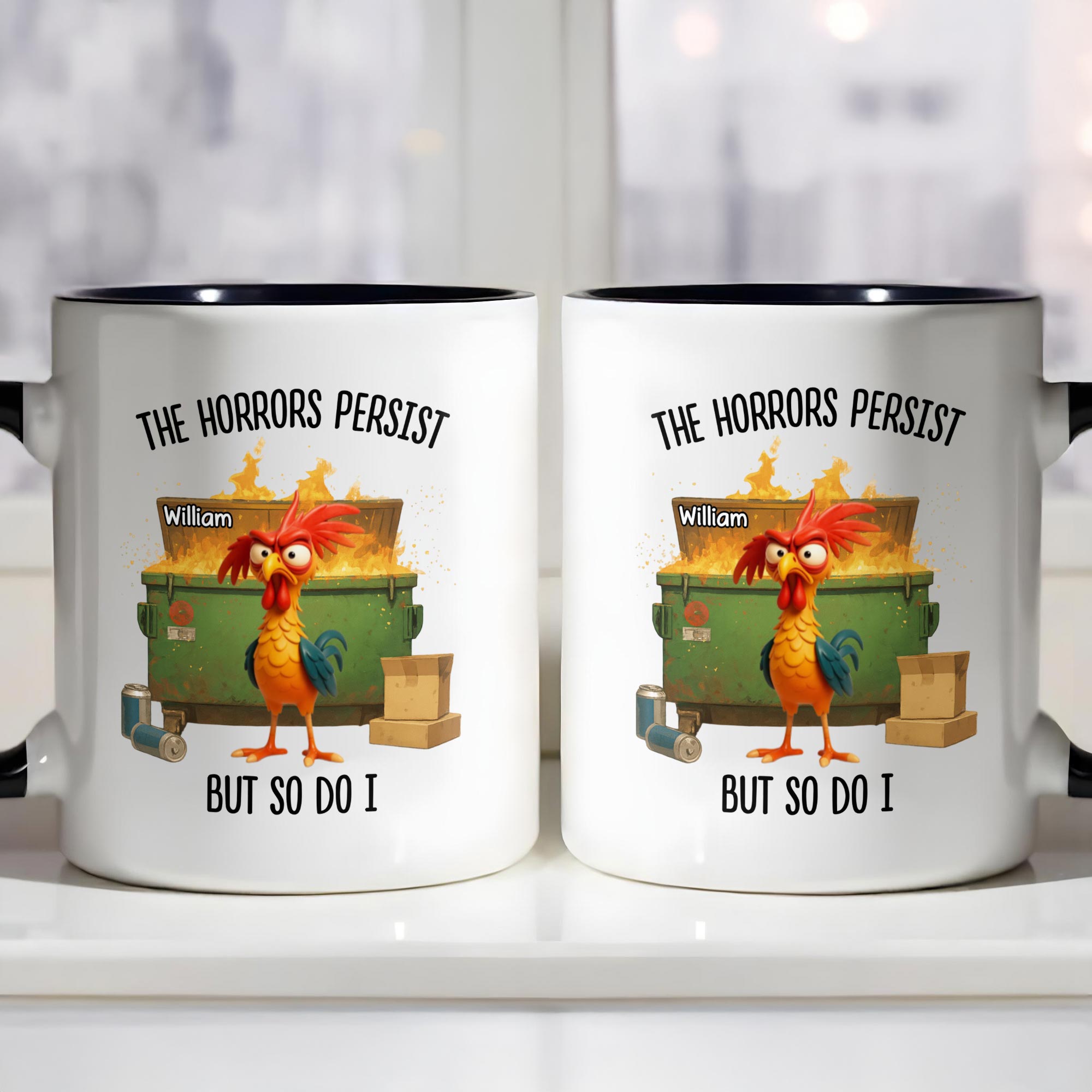 Personalized Rooster The Horrors Persist But So Do I Accent Mug Funny Gifts For Friends