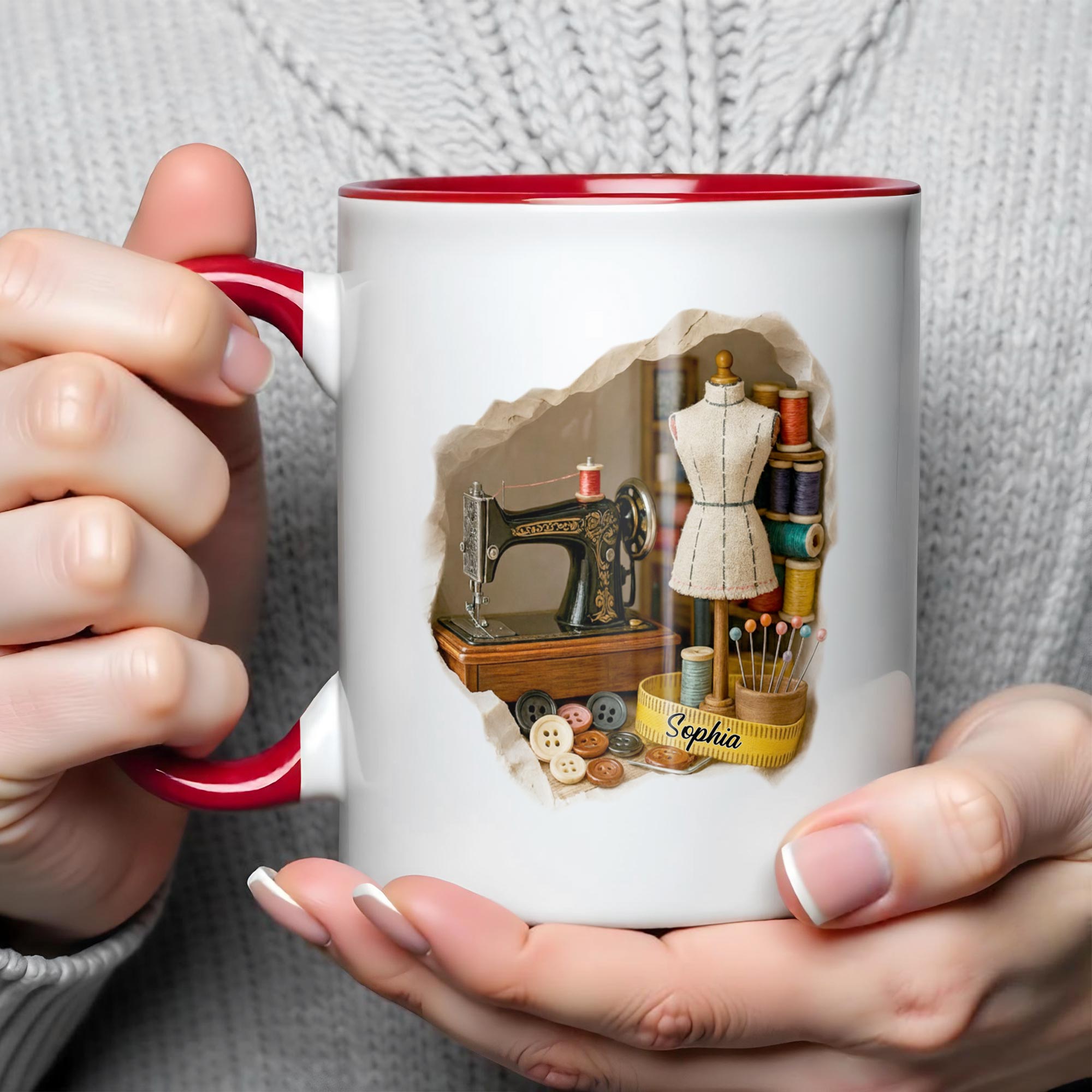 Personalized Sewing Machine Accent Mug Sewing Room Miniature Coffee Cup Gifts For Her - Image 6