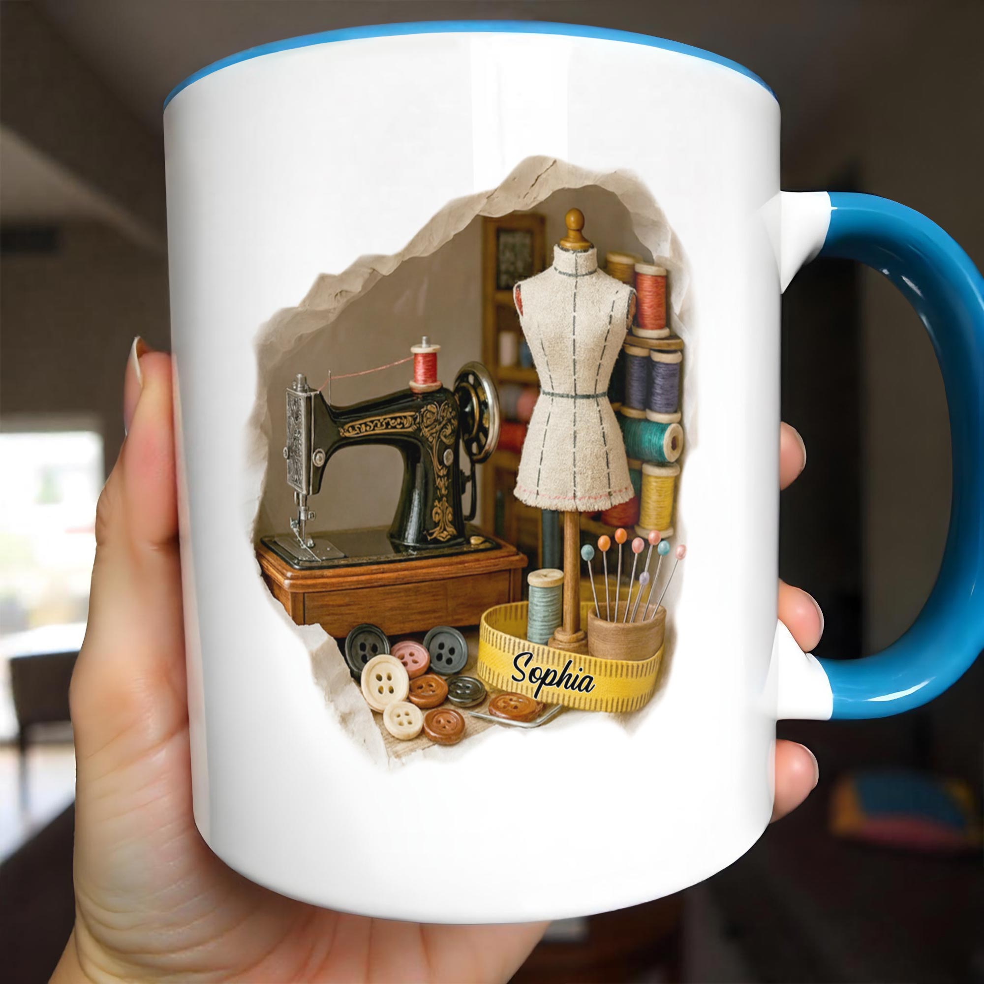 Personalized Sewing Machine Accent Mug Sewing Room Miniature Coffee Cup Gifts For Her - Image 3