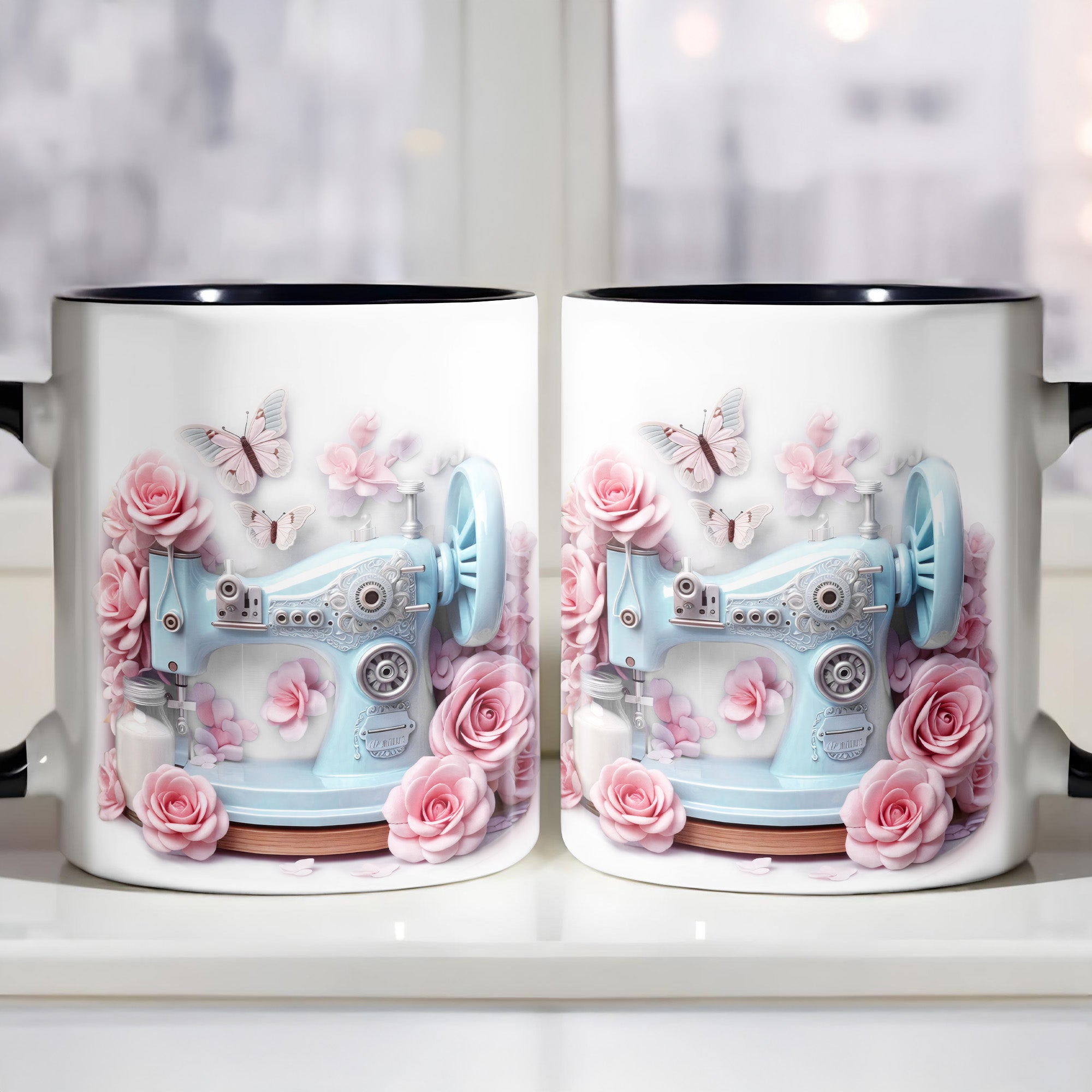 Personalized Sewing Machine And Roses Accent Mug Gifts For Sewers