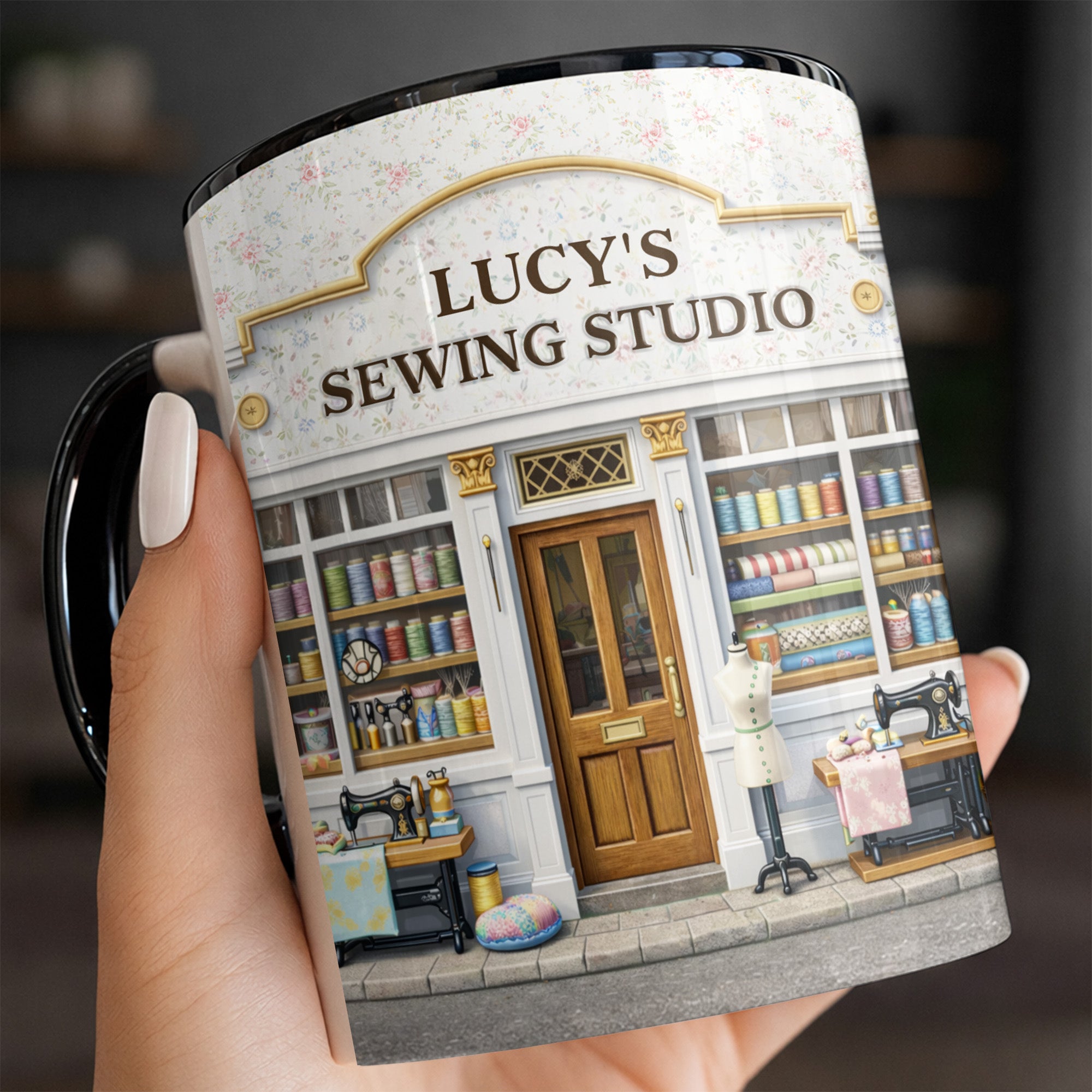 Personalized Sewing Studio Accent Mug With Custom Name Gifts For Sewing Lovers - Image 4
