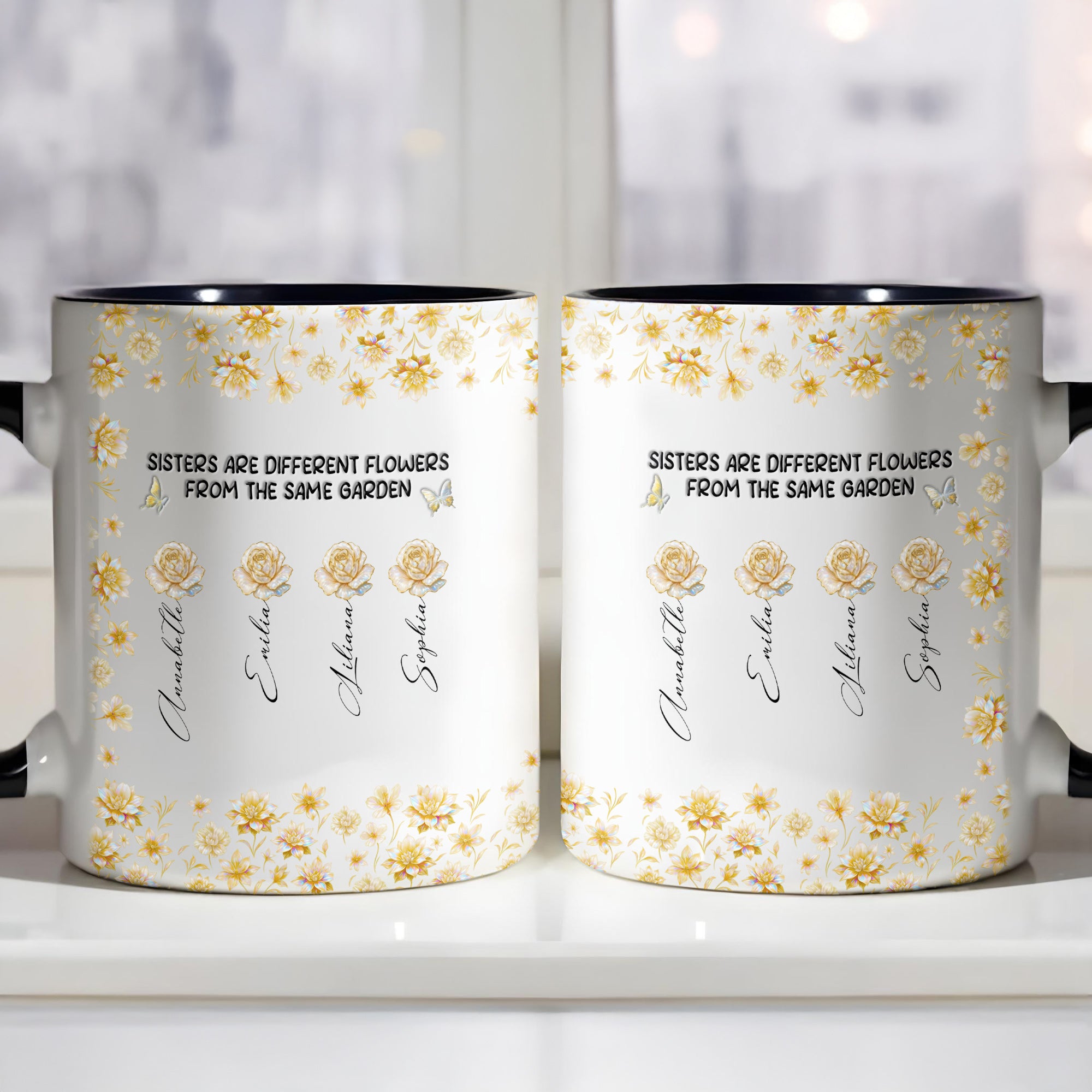 Personalized Sisters Are Different Flowers From The Same Garden Accent Mug Gifts For Sisters