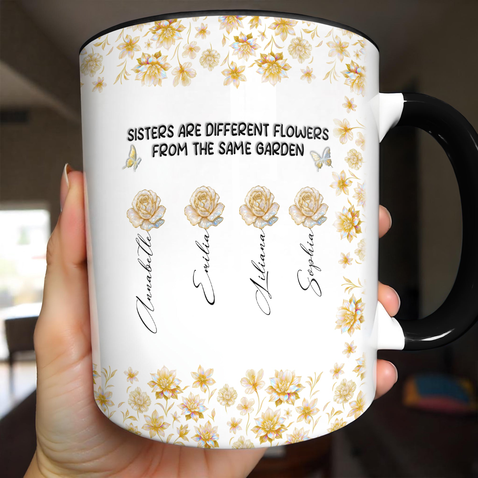 Personalized Sisters Are Different Flowers From The Same Garden Accent Mug Gifts For Sisters - Image 2