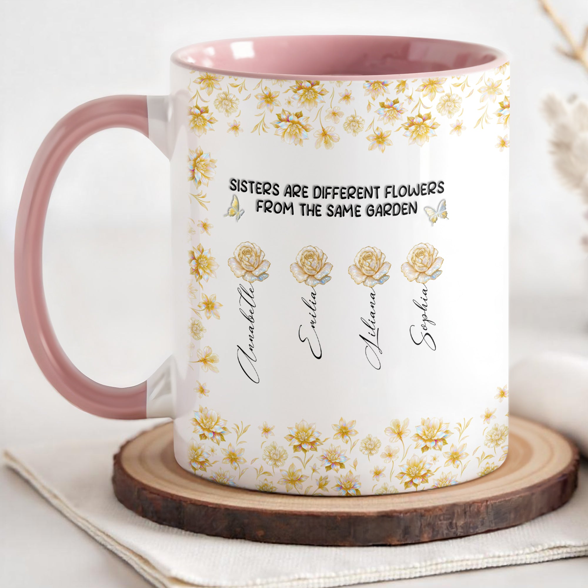 Personalized Sisters Are Different Flowers From The Same Garden Accent Mug Gifts For Sisters - Image 5