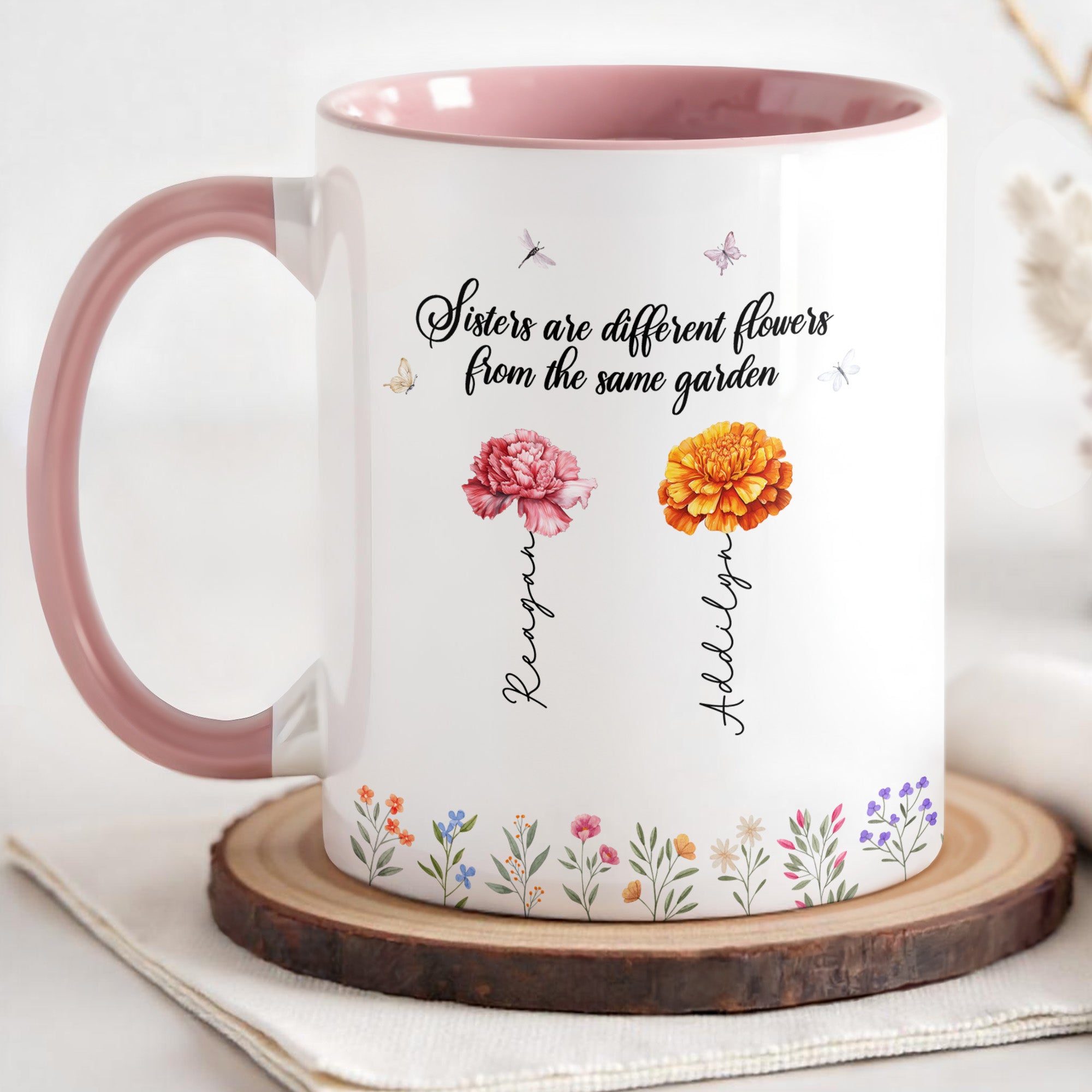 Personalized Sisters Are Different Flowers From The Same Garden Accent Mug Gifts Ideas For Her - Image 4