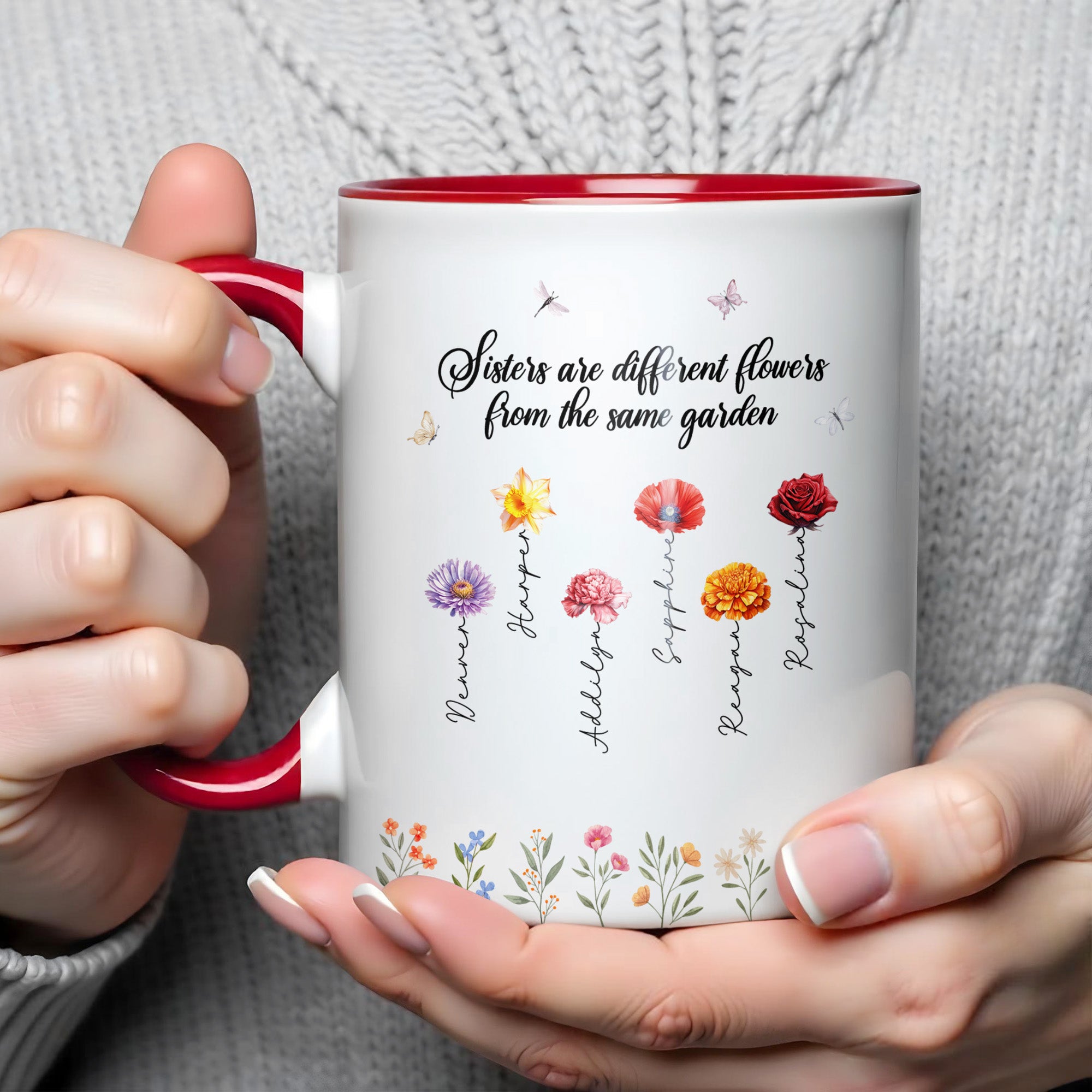 Personalized Sisters Are Different Flowers From The Same Garden Accent Mug Gifts Ideas For Her - Image 3