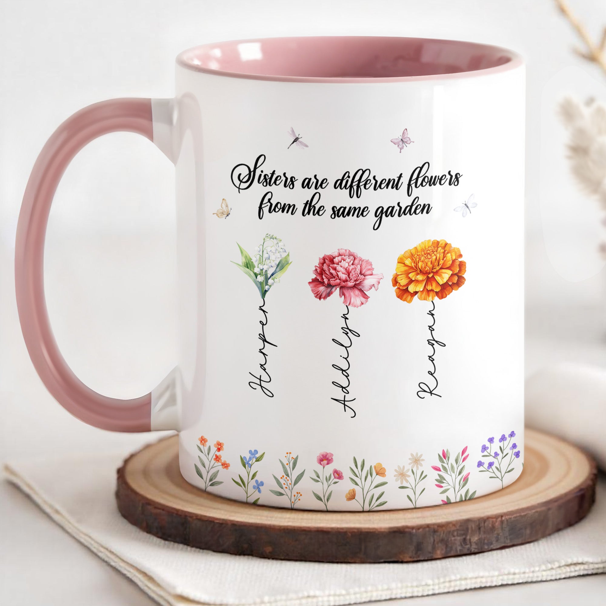 Personalized Sisters Are Different Flowers From The Same Garden Accent Mug Gifts Ideas For Her - Image 5