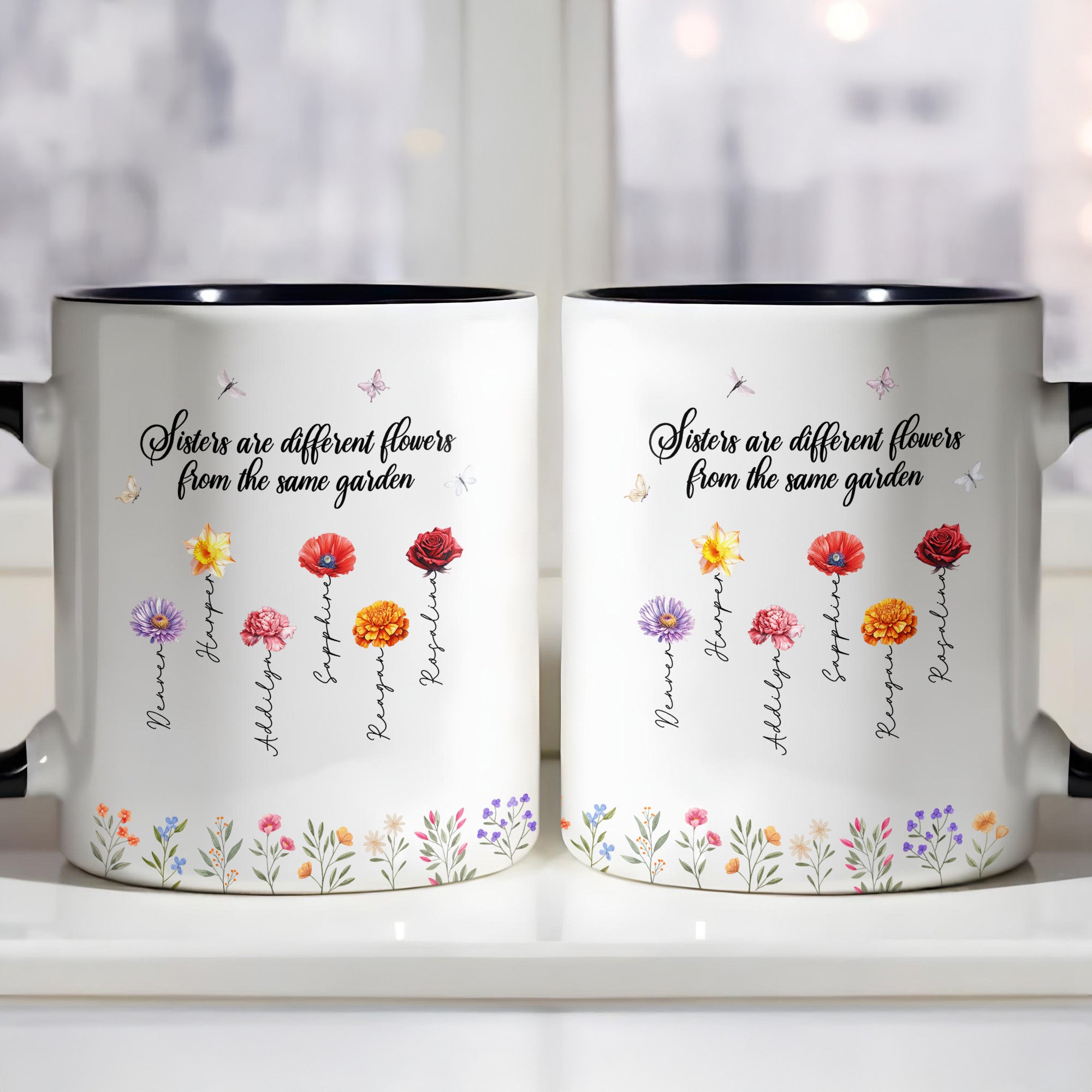 Personalized Sisters Are Different Flowers From The Same Garden Accent Mug Gifts Ideas For Her