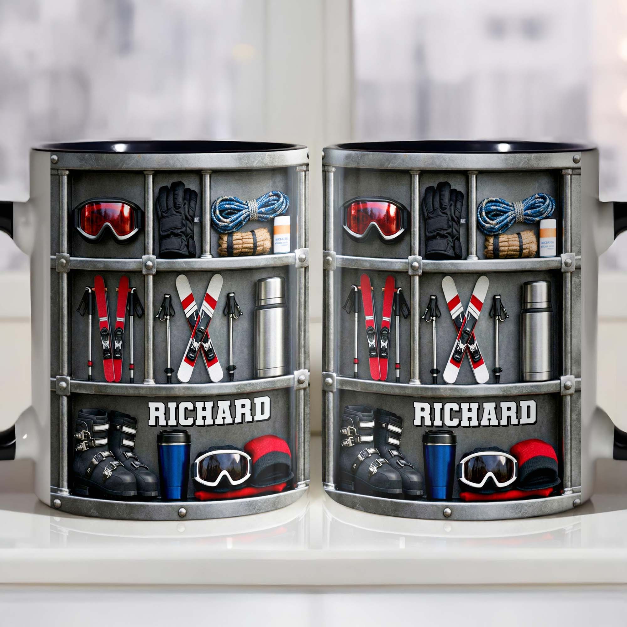 Personalized Skiing Gear Locker Skis Goggles Boots Accent Mug Gifts For Skiing Lovers