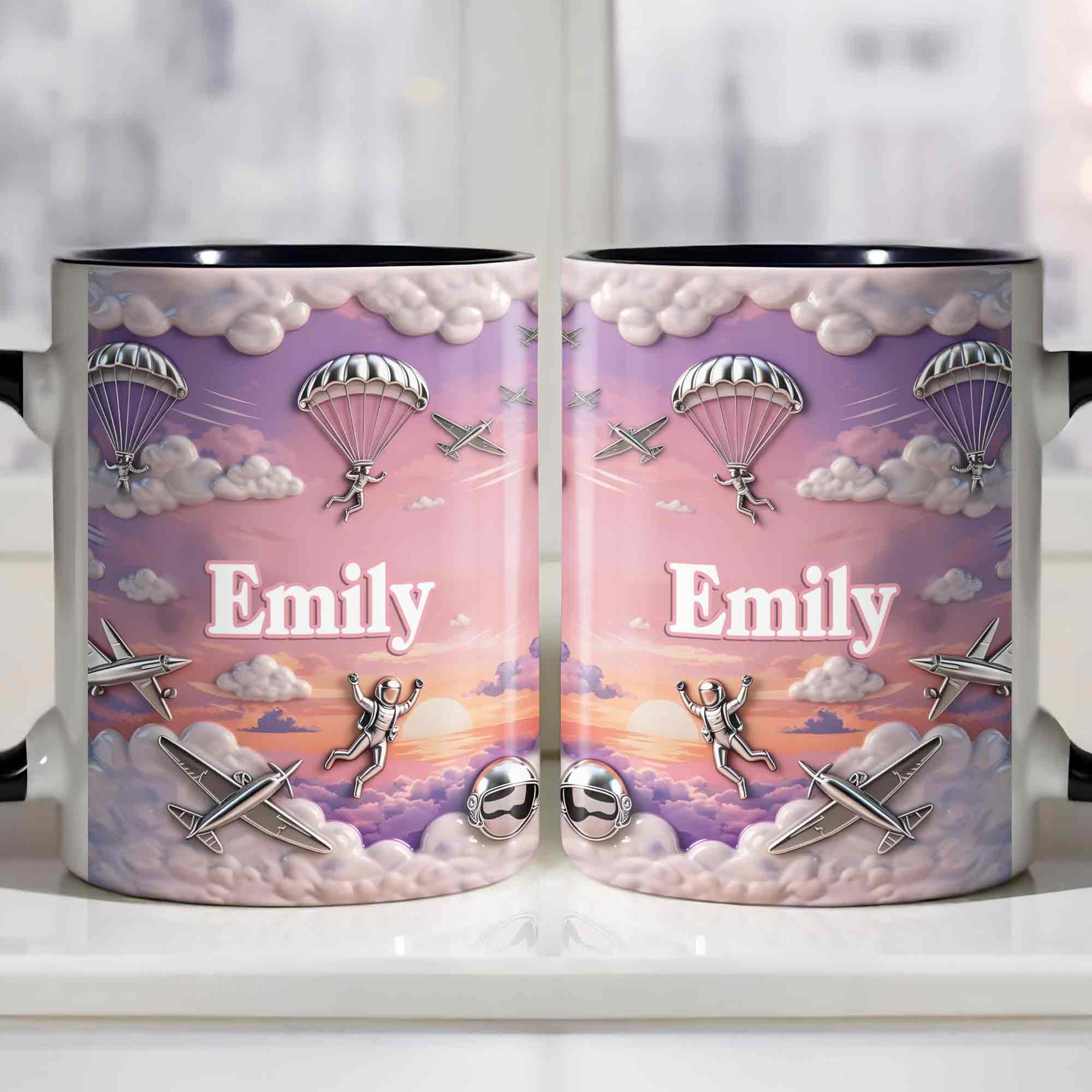 Personalized Skydiver And Airplane Graphics Accent Mug Gifts For Skydive Lovers