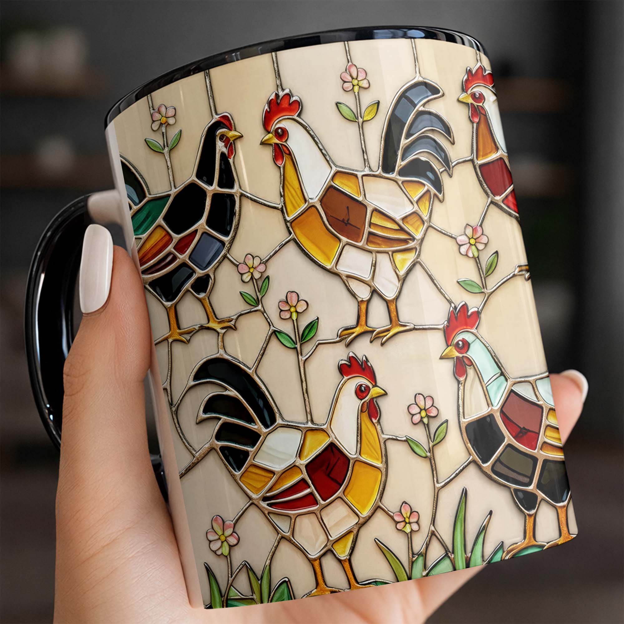 Personalized Stained Glass Rooster Design Accent Mug Gifts For Chicken Lovers - Image 5