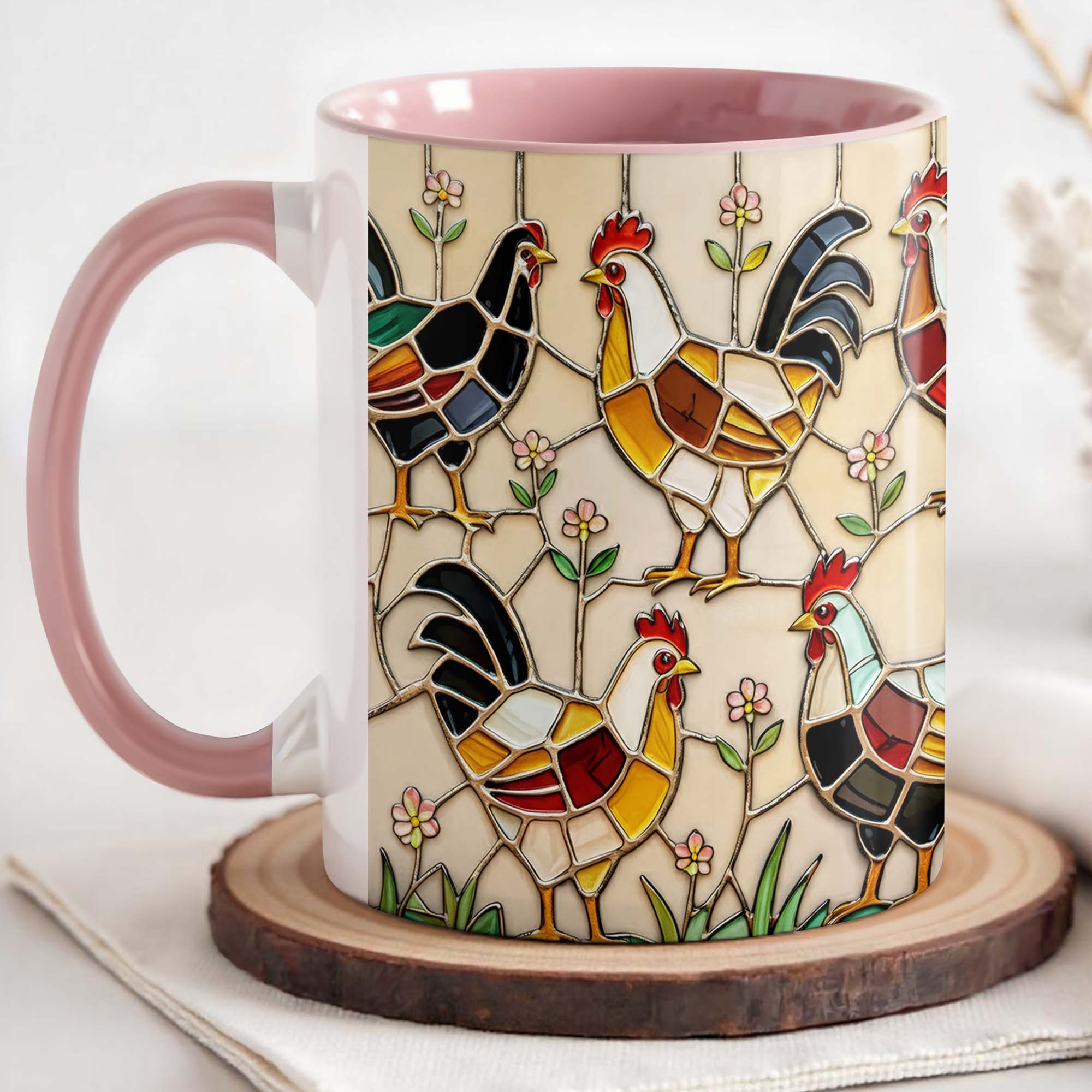 Personalized Stained Glass Rooster Design Accent Mug Gifts For Chicken Lovers - Image 3