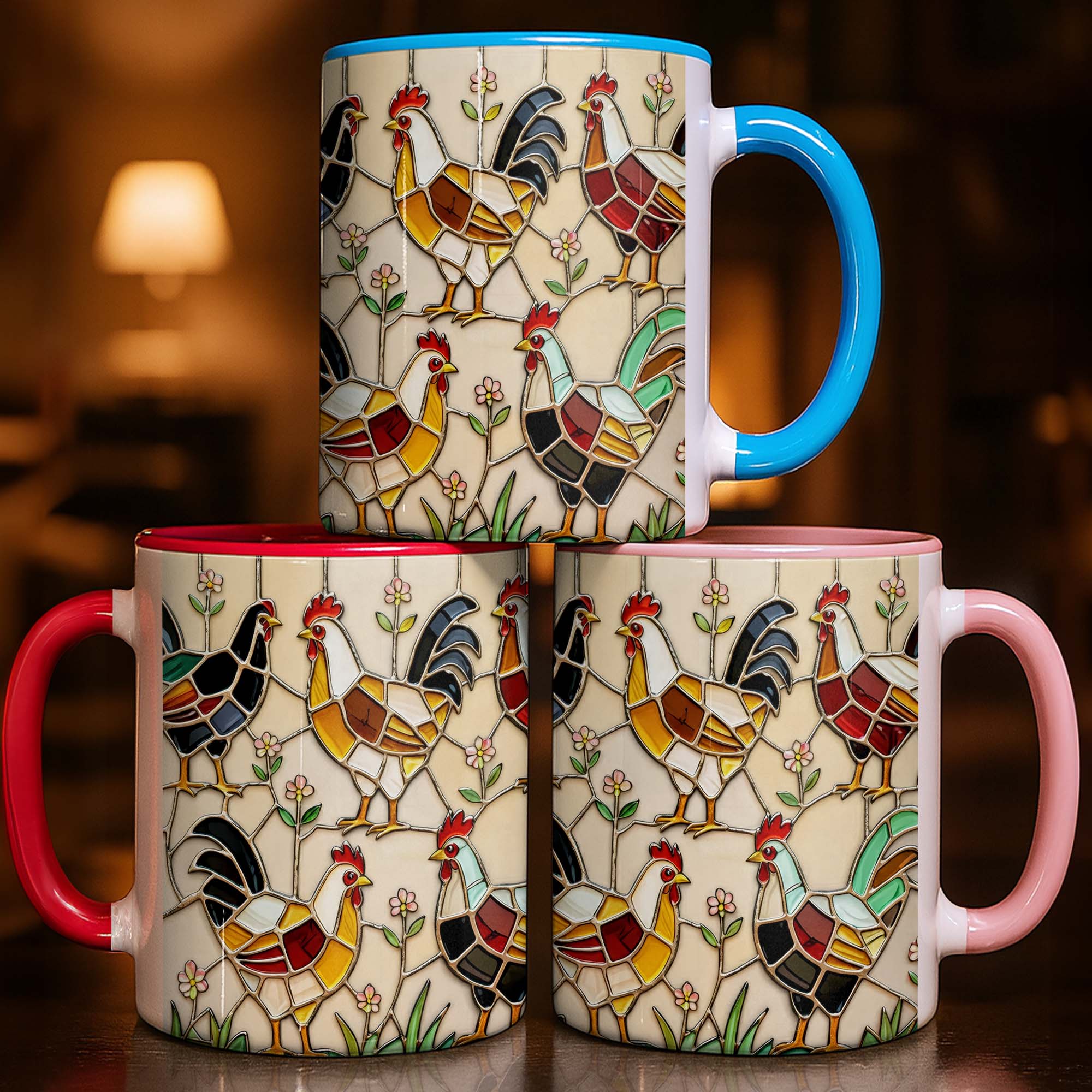 Personalized Stained Glass Rooster Design Accent Mug Gifts For Chicken Lovers - Image 2