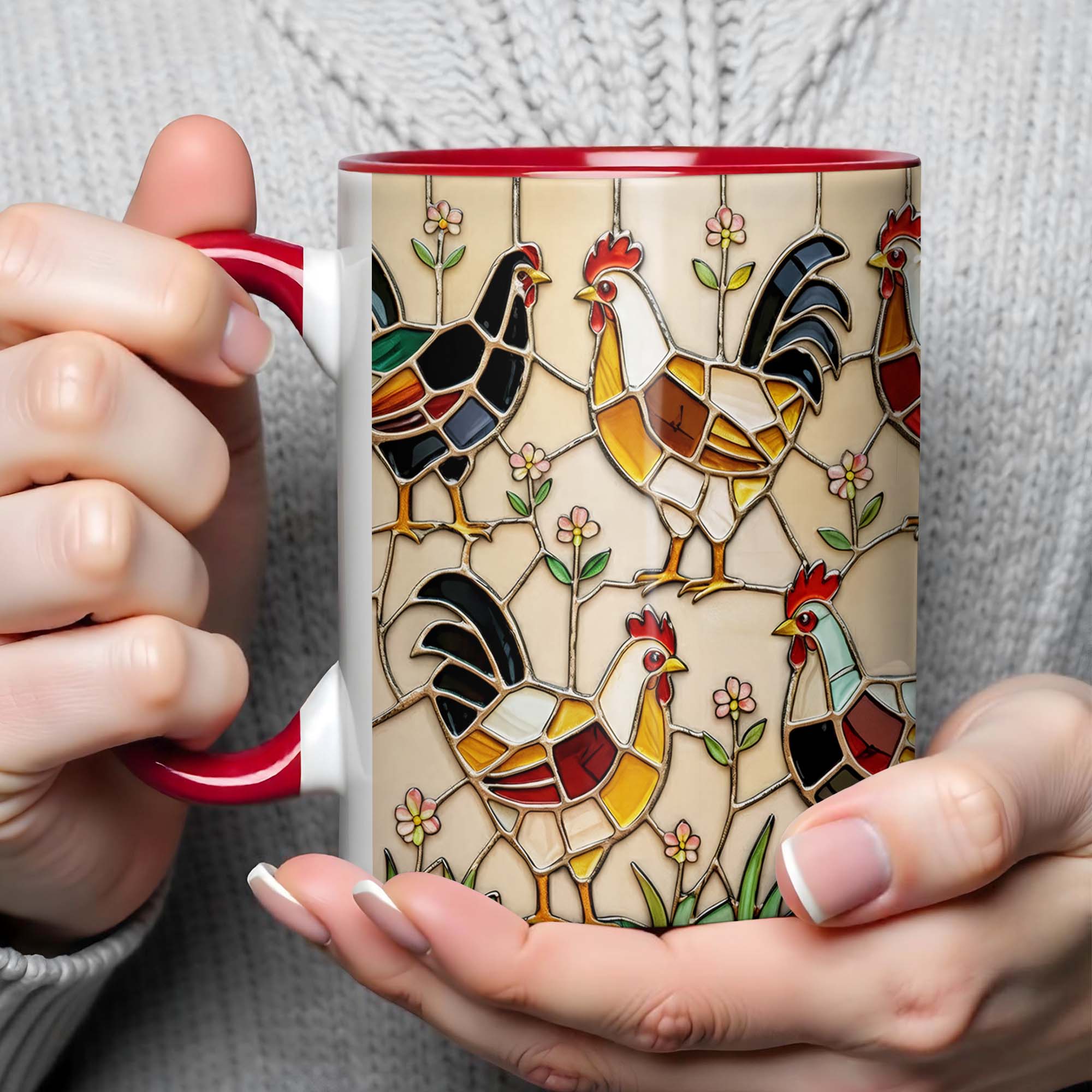 Personalized Stained Glass Rooster Design Accent Mug Gifts For Chicken Lovers - Image 4