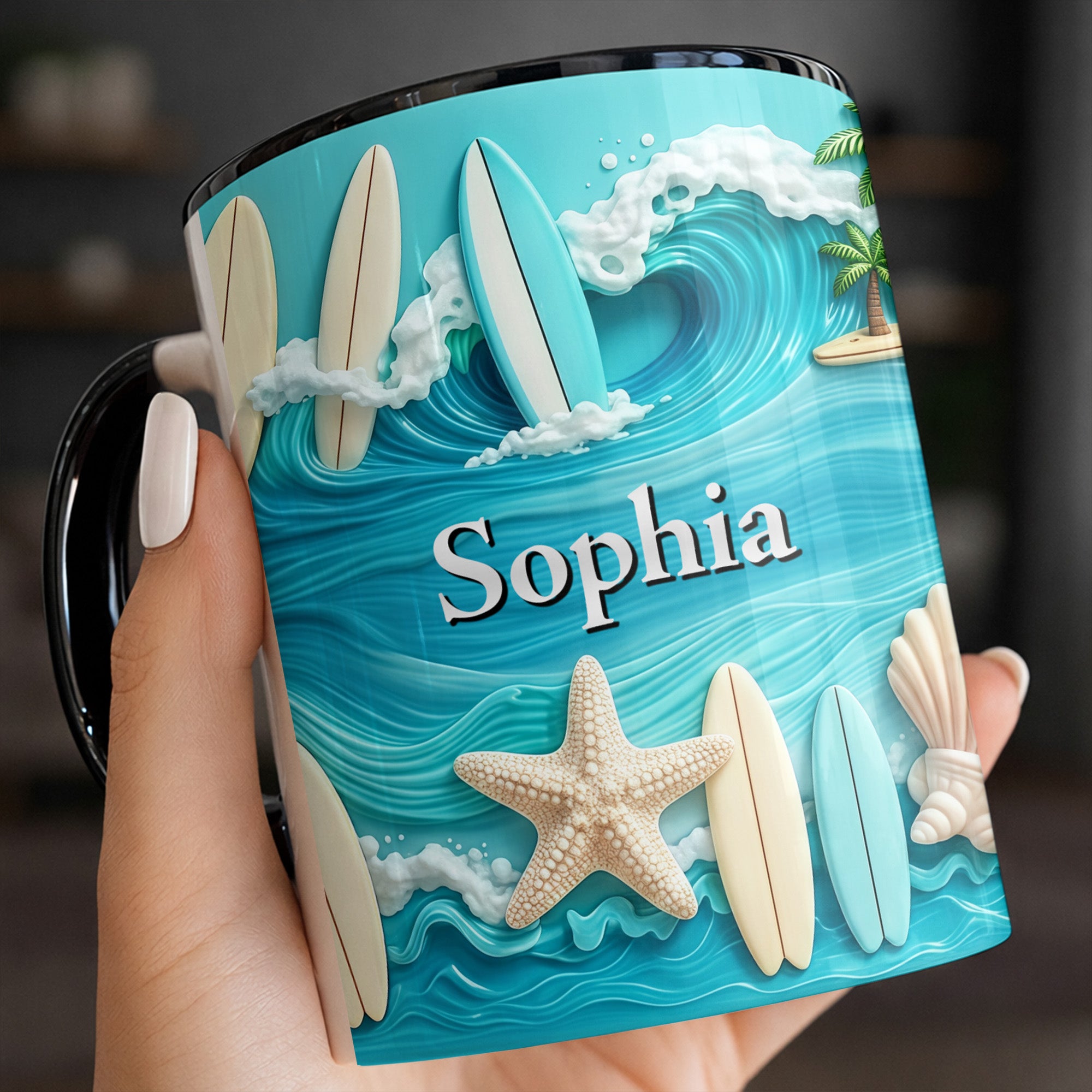 Personalized Surfboards And Starfish Ocean Accent Mug Gifts For Ocean Lovers - Image 7