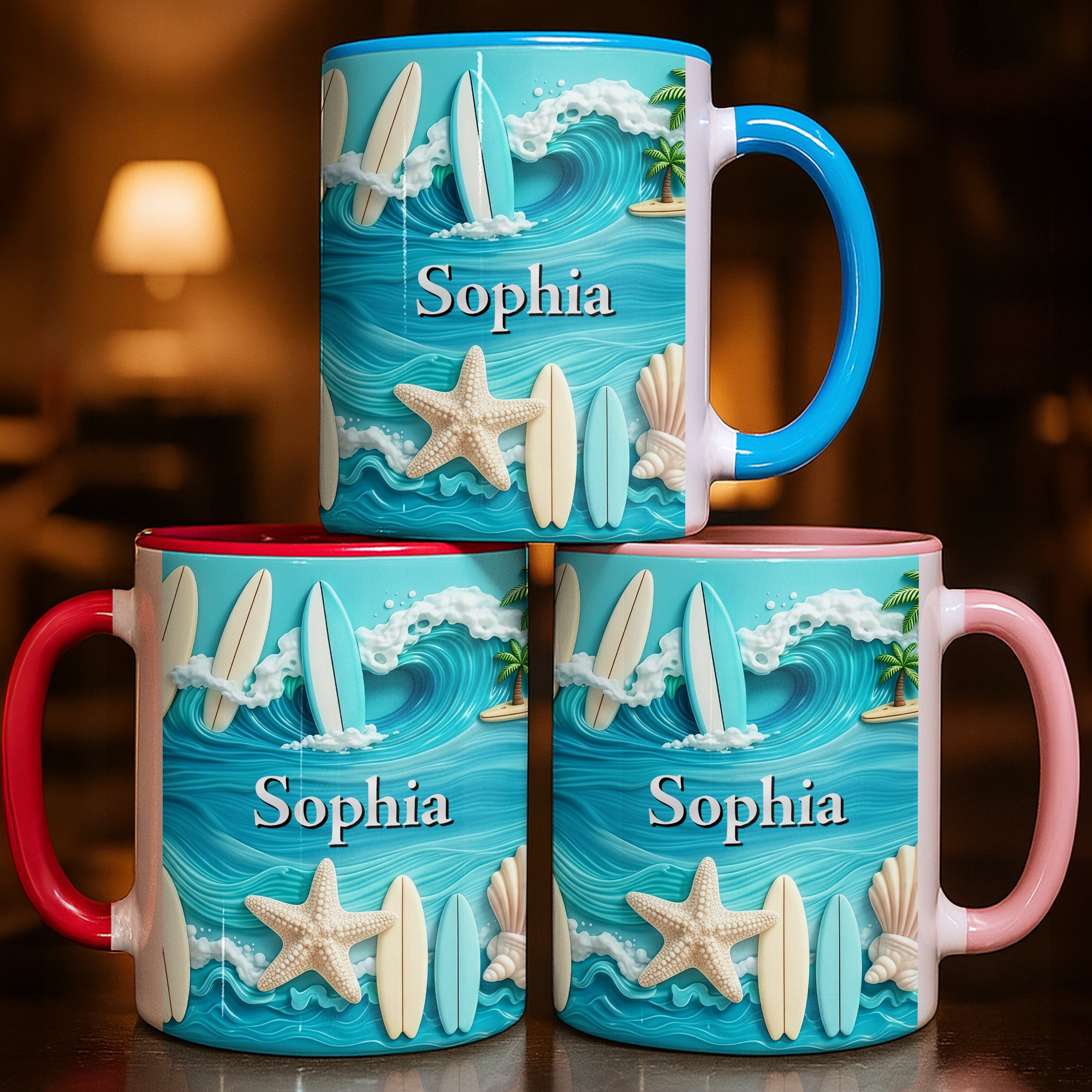 Personalized Surfboards And Starfish Ocean Accent Mug Gifts For Ocean Lovers - Image 6