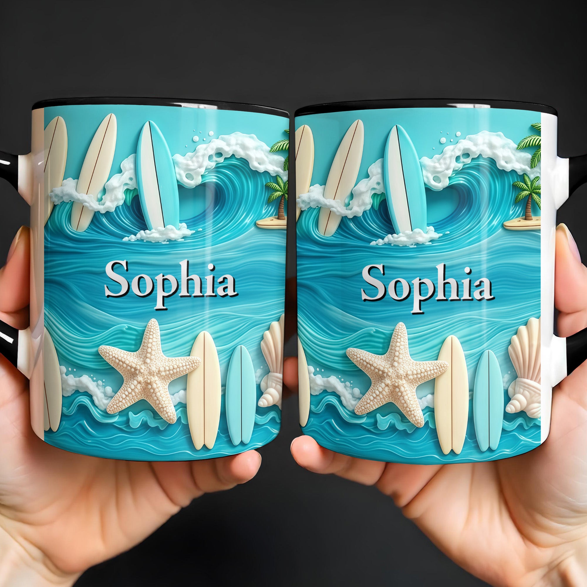 Personalized Surfboards And Starfish Ocean Accent Mug Gifts For Ocean Lovers - Image 5