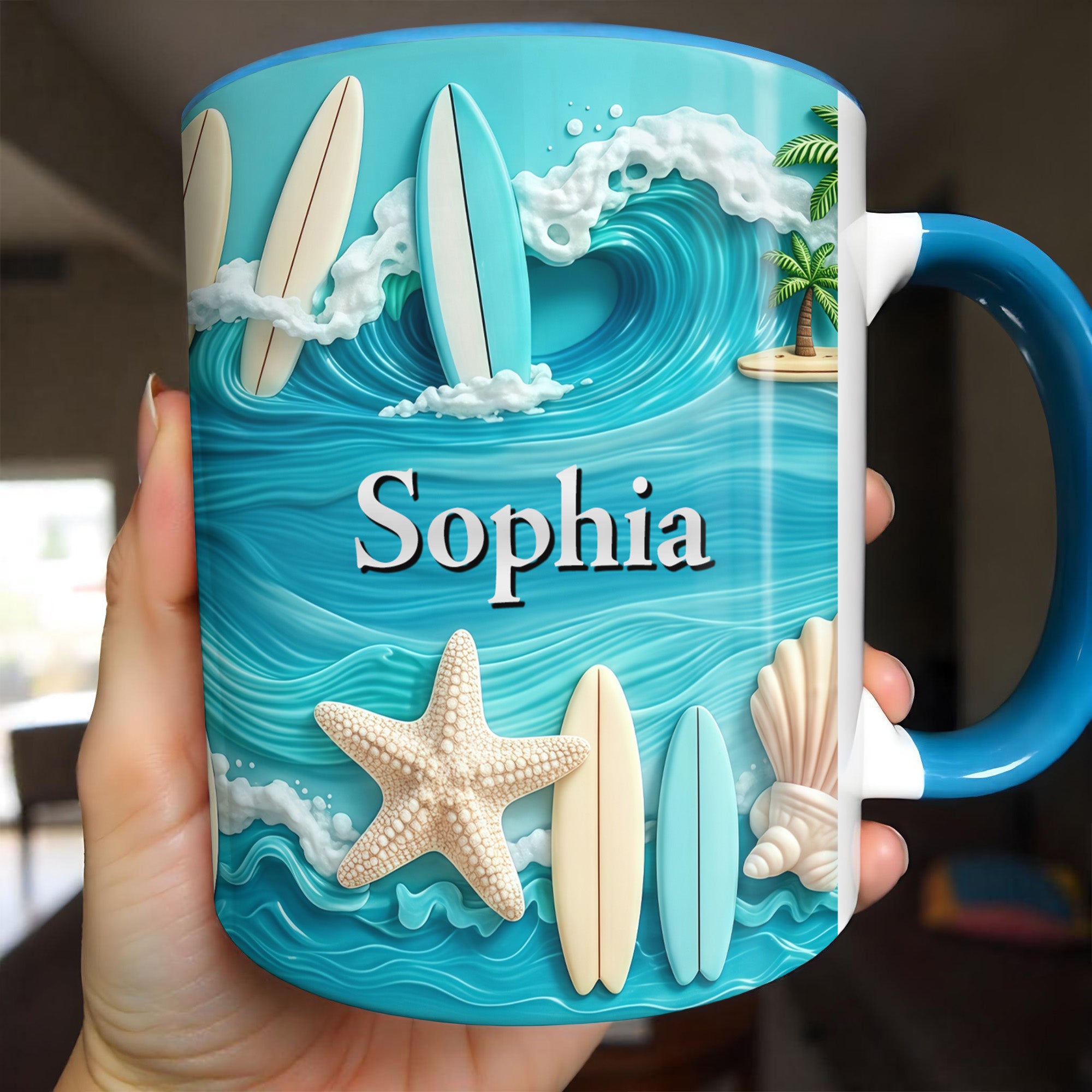 Personalized Surfboards And Starfish Ocean Accent Mug Gifts For Ocean Lovers - Image 2