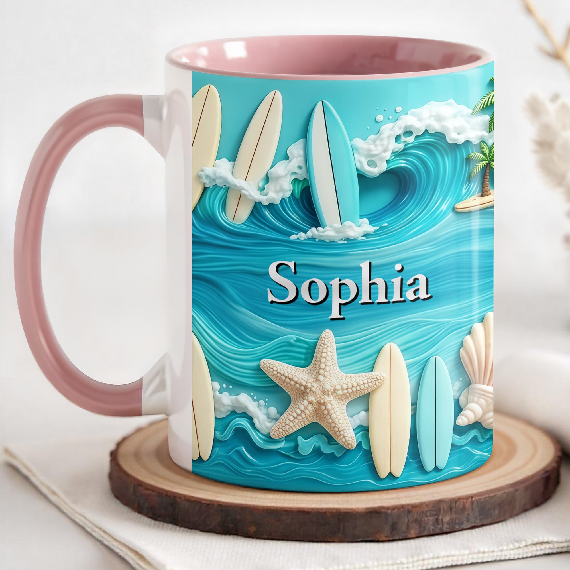 Personalized Surfboards And Starfish Ocean Accent Mug Gifts For Ocean Lovers - Image 3
