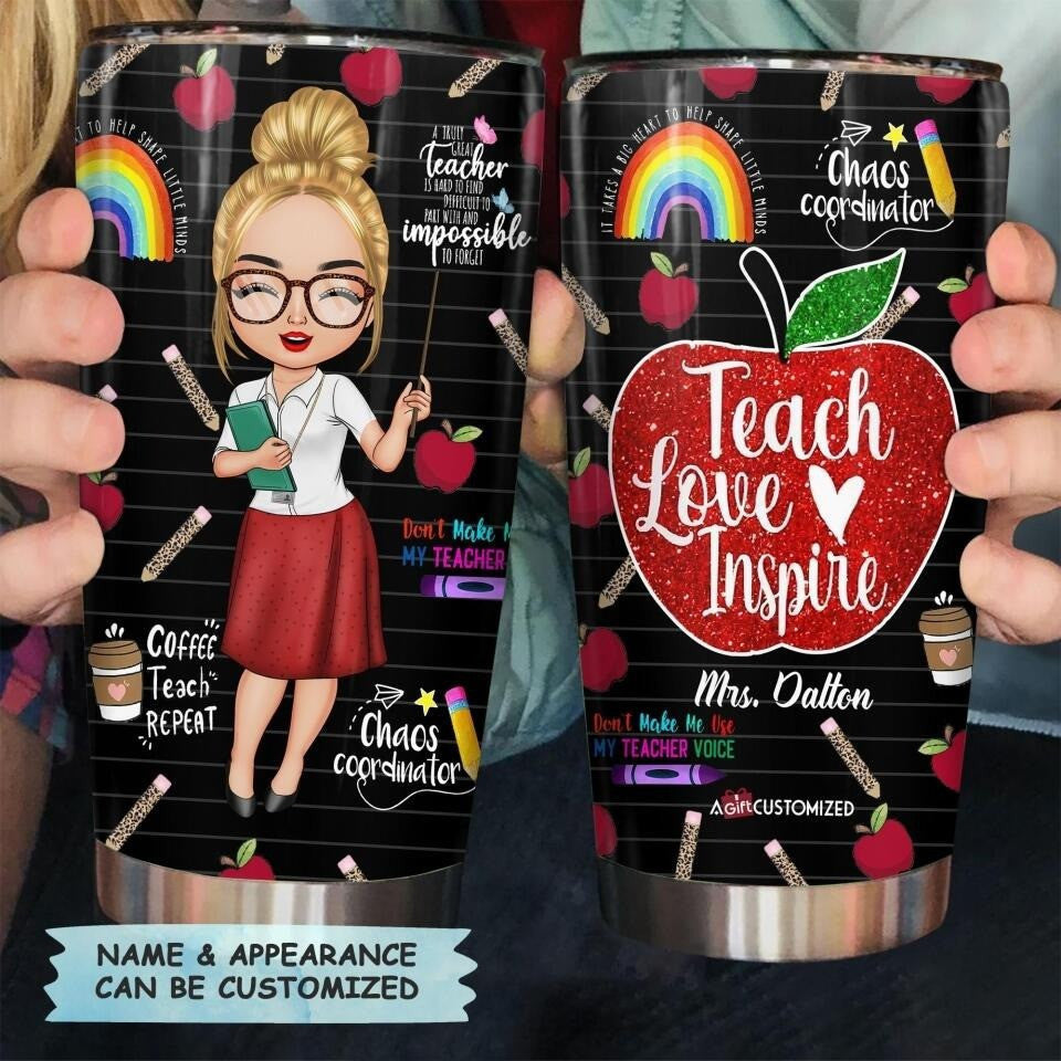 Personalized Teach Love Inspire Teacher Tumbler Teacher Custom Tumbler Her Gift Ideas