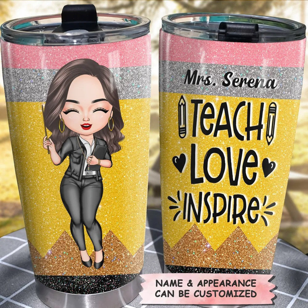 Personalized Teach Love Inspire Tumbler Teacher Coffee Tumbler Teacher Appreciation Gifts