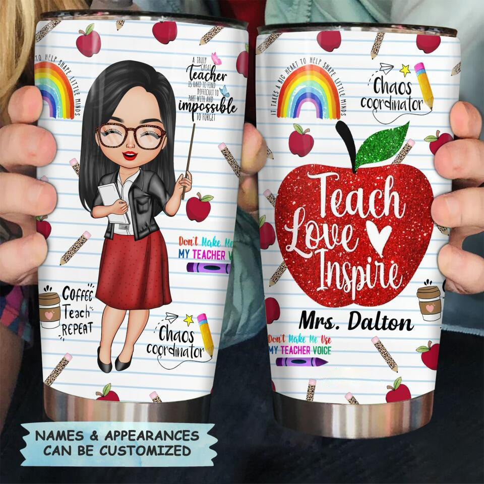 Personalized Teach Love Inspire Tumbler Teacher Tumbler Cup Ideas Customised Gift For Teacher